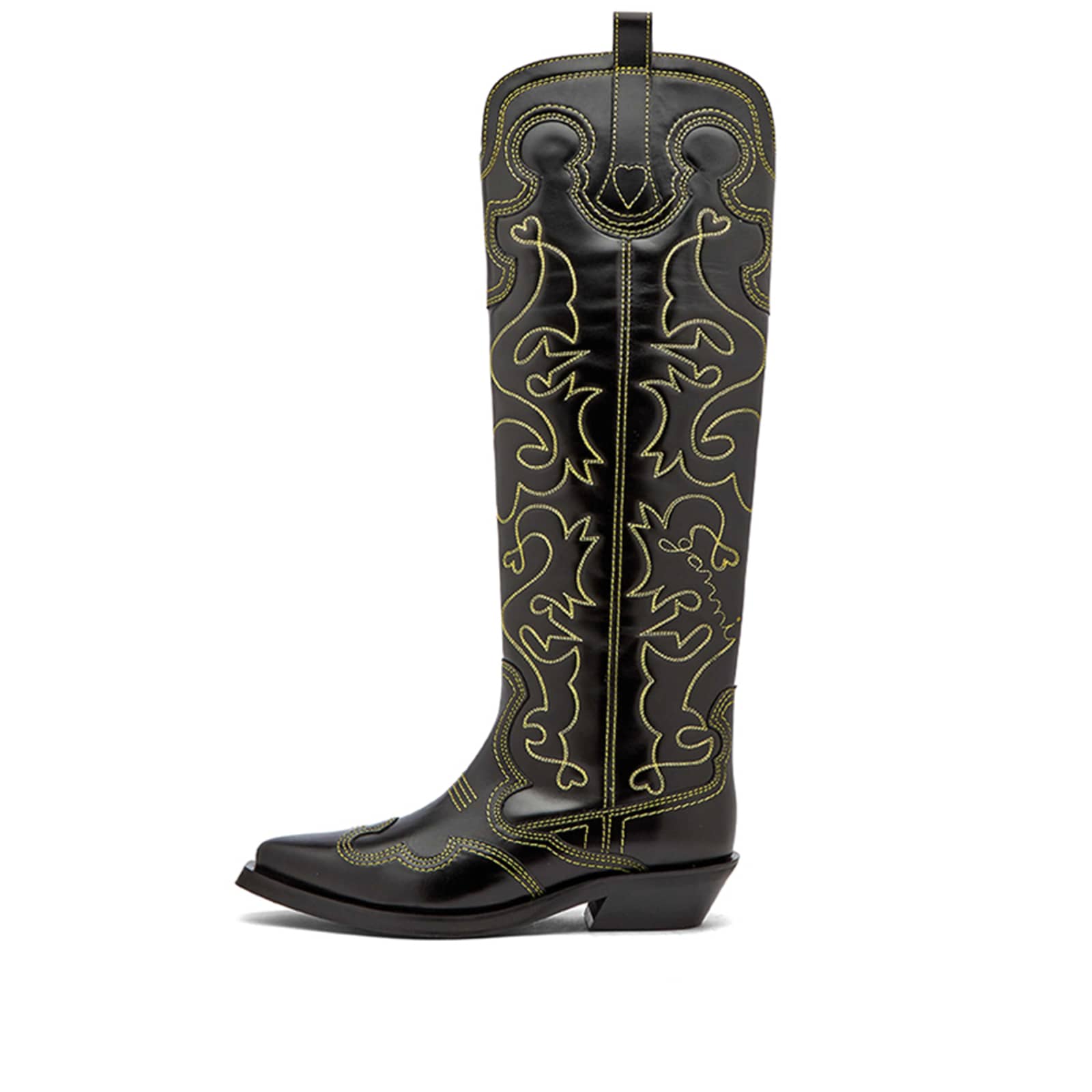 GANNI Knee High Embroidered Western Boot Black & Yellow END. (GB)