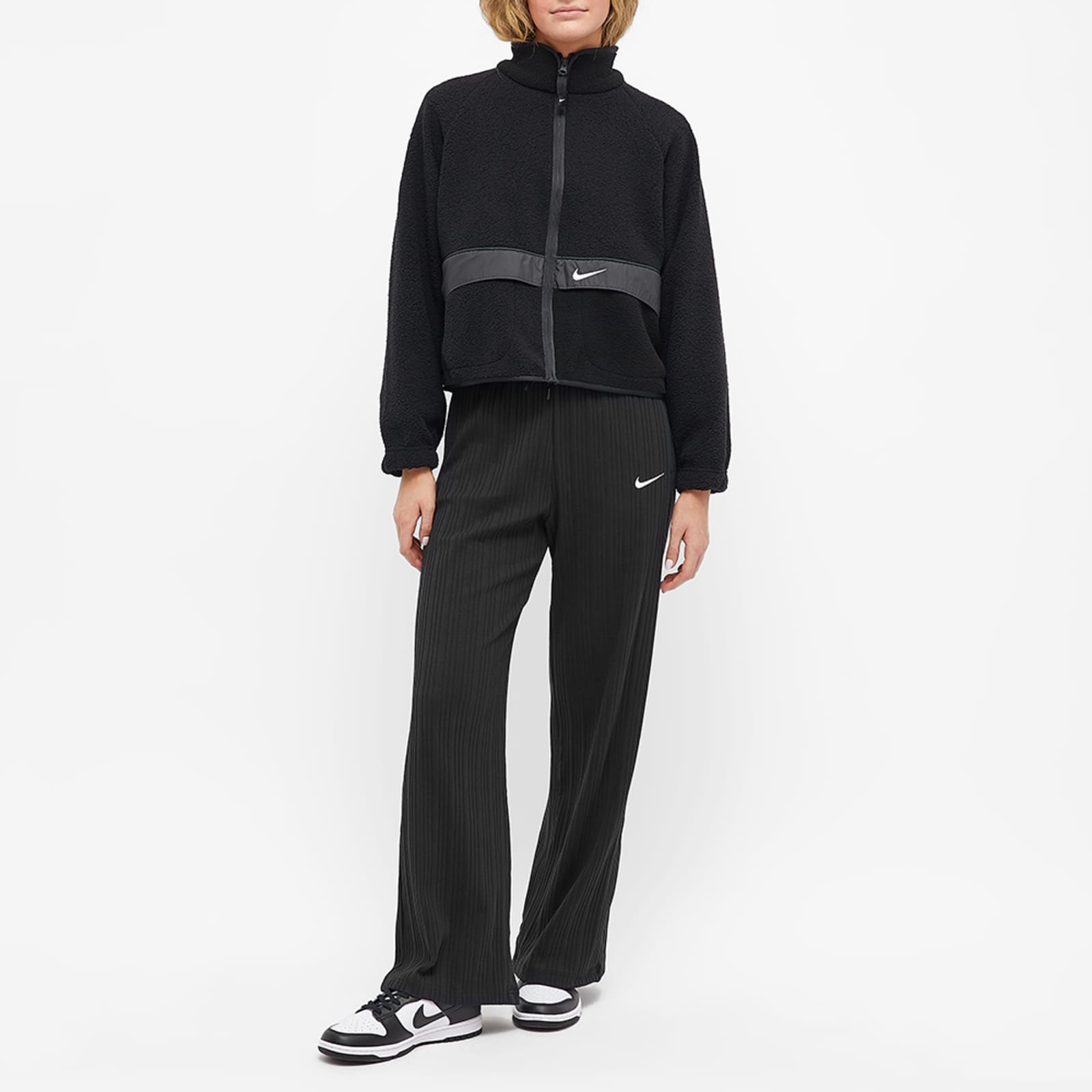 Nike Ribbed Jersey Wide Leg Pants Black & White END.