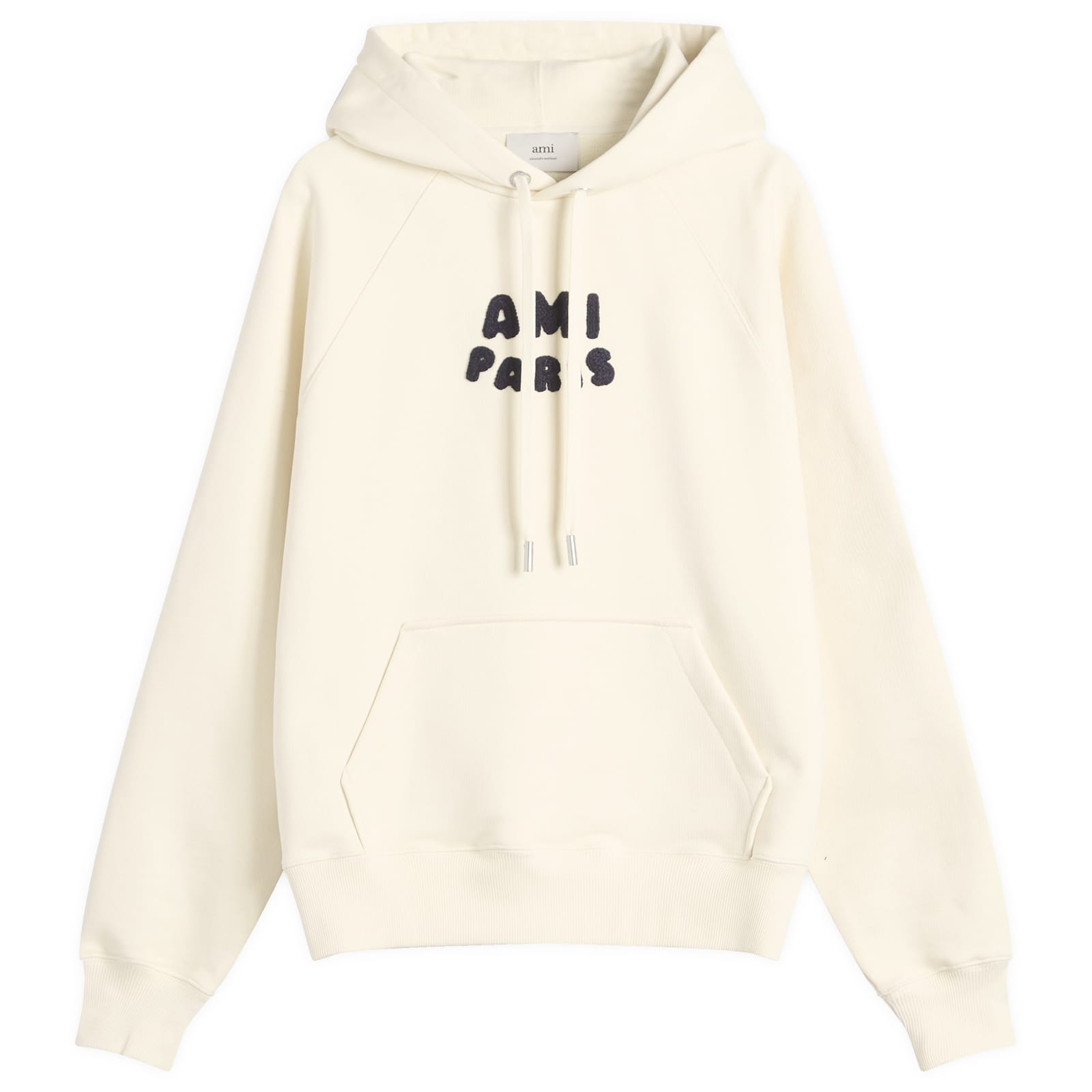 AMI Paris Woven Ami Logo Jersey Hoodie - White Cream
