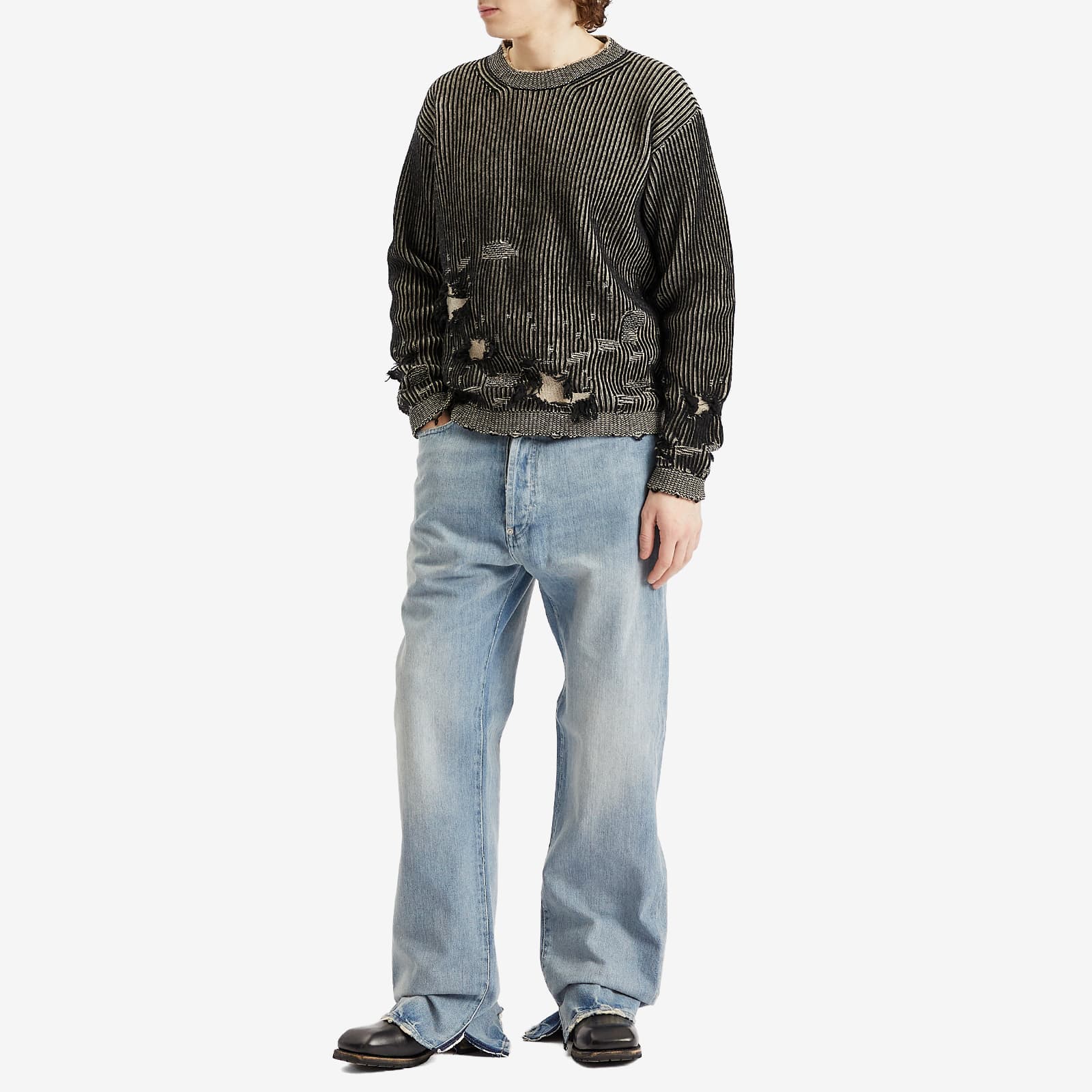 Maison Margiela Wide Leg Distressed Denim Jeans - Light Blue
