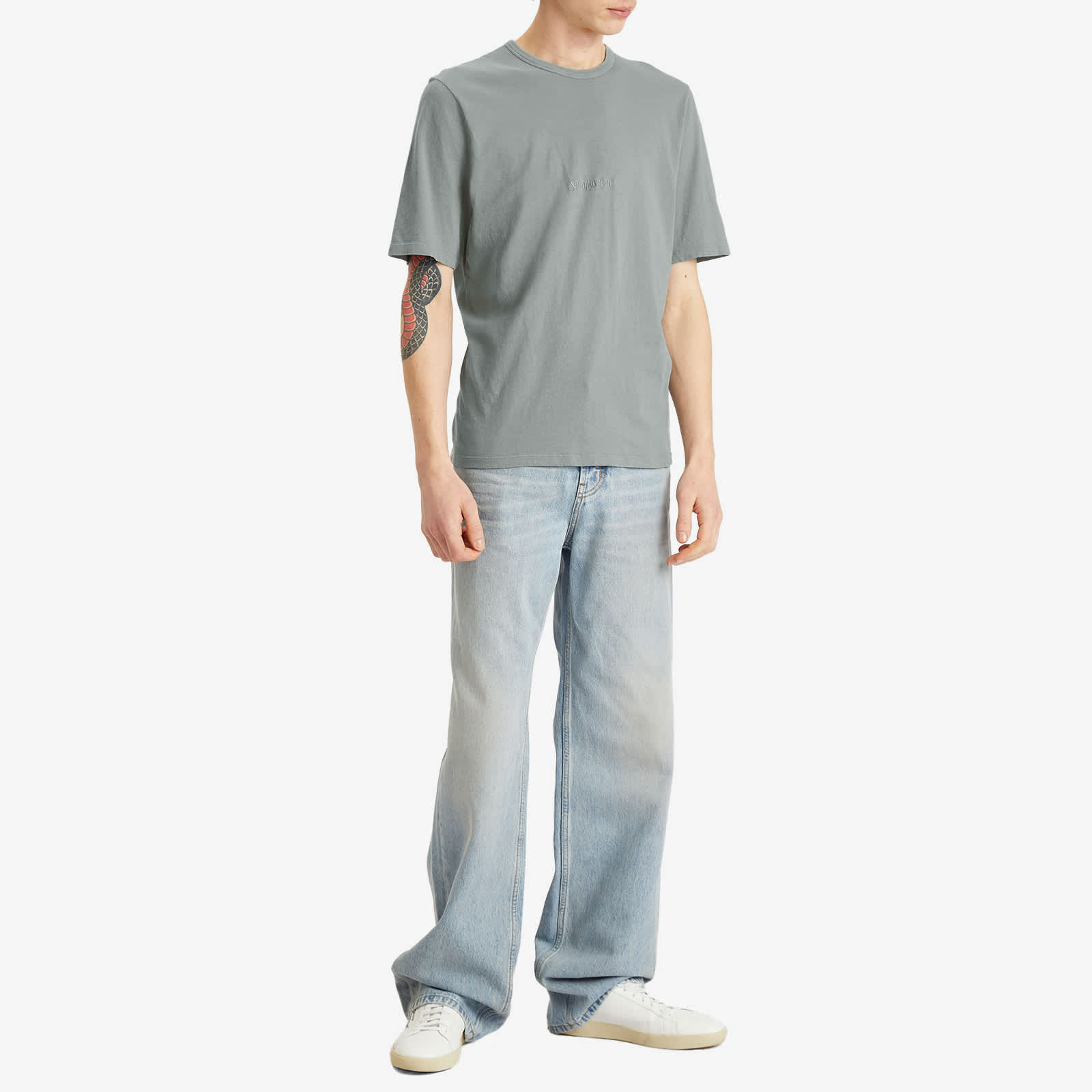 Saint Laurent Tonal Logo T-Shirt - Gris Vert Blanchi