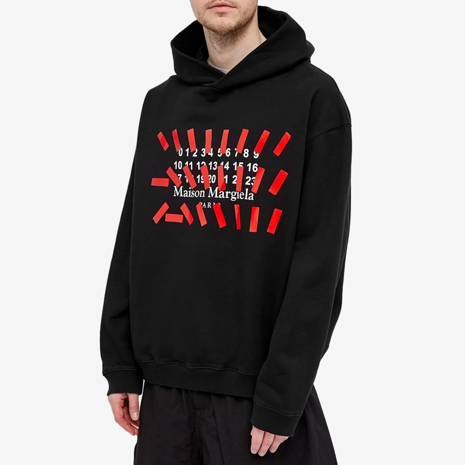 Maison Margiela Tape Logo Hoodie - Black, White & Red