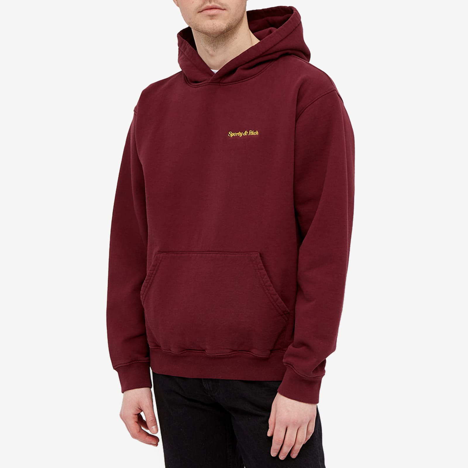 Sporty & Rich Classic Logo Hoodie Burgundy & Gold Embroidery END.
