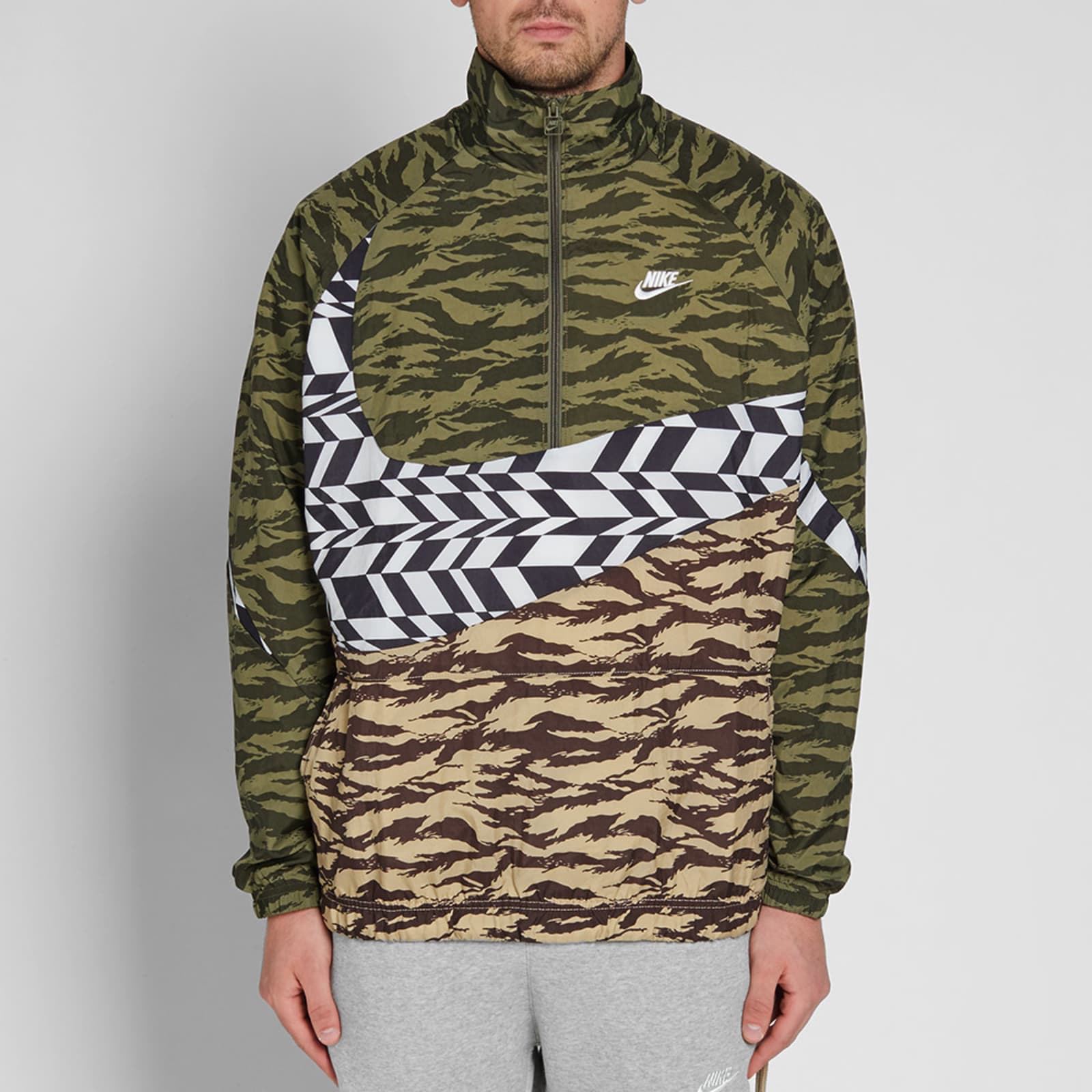 swoosh woven half zip jacket