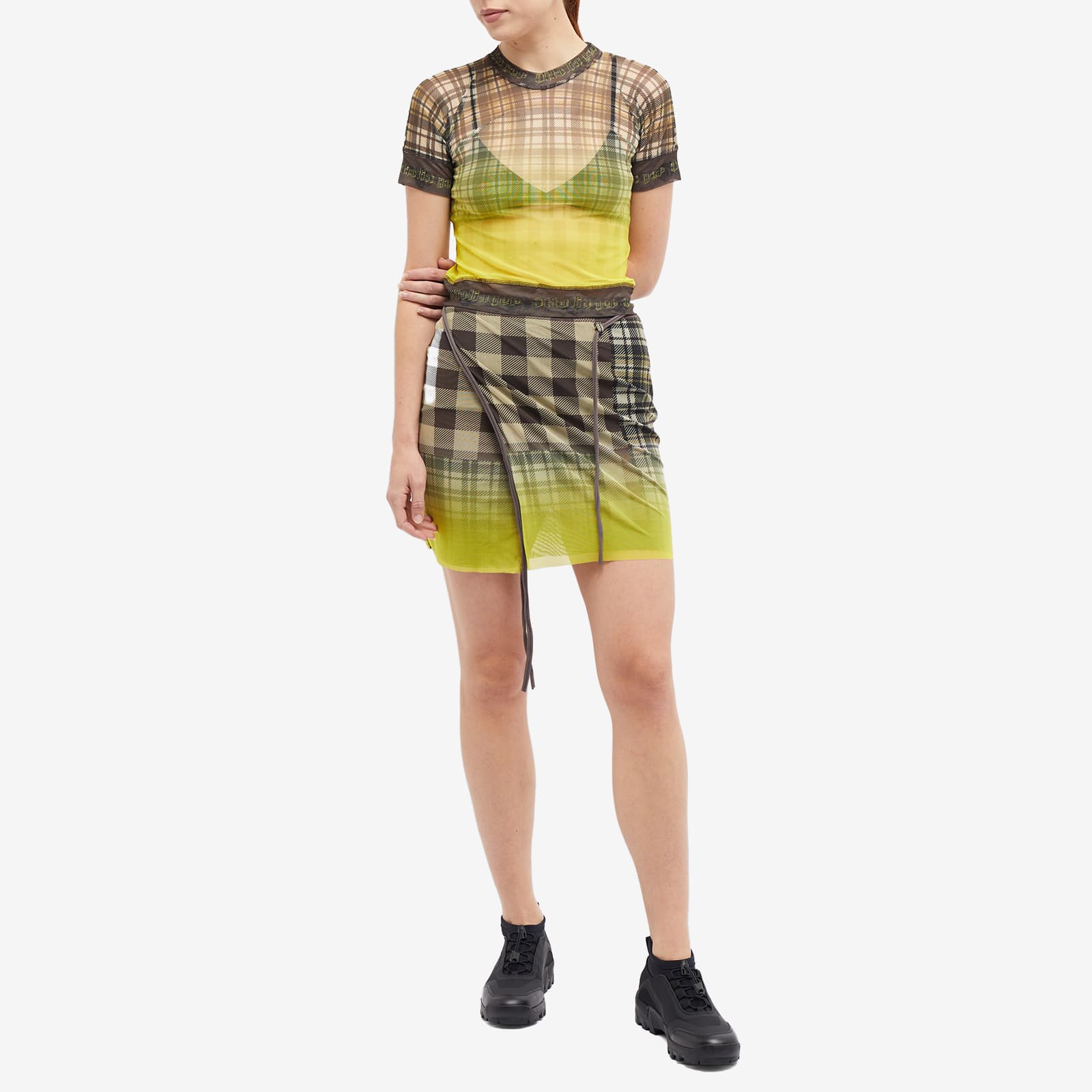 Ottolinger Mesh Wrap Mini Skirt Yellow Plaid END.