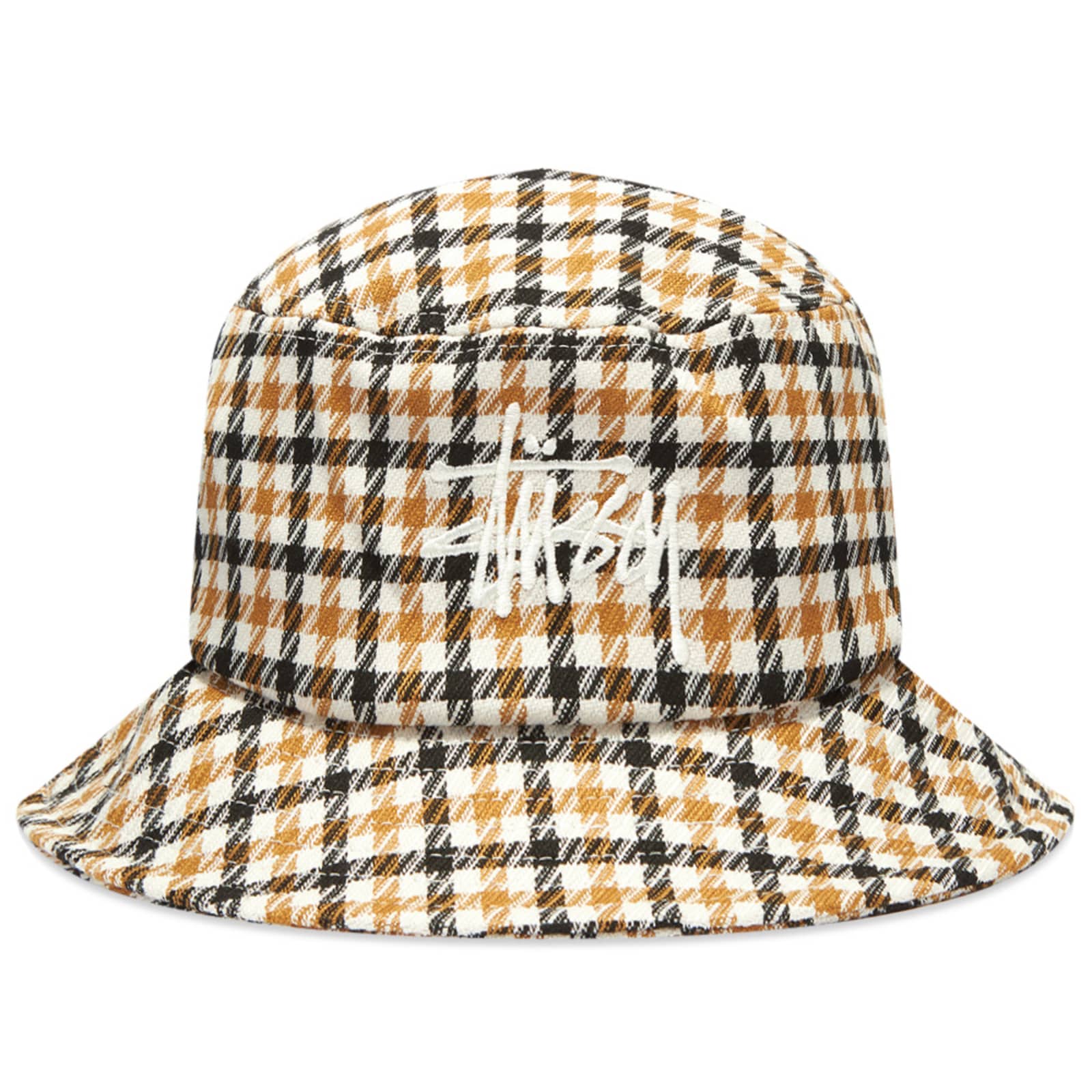 Stussy Big Logo Plaid Check Bucket Hat Mustard END.
