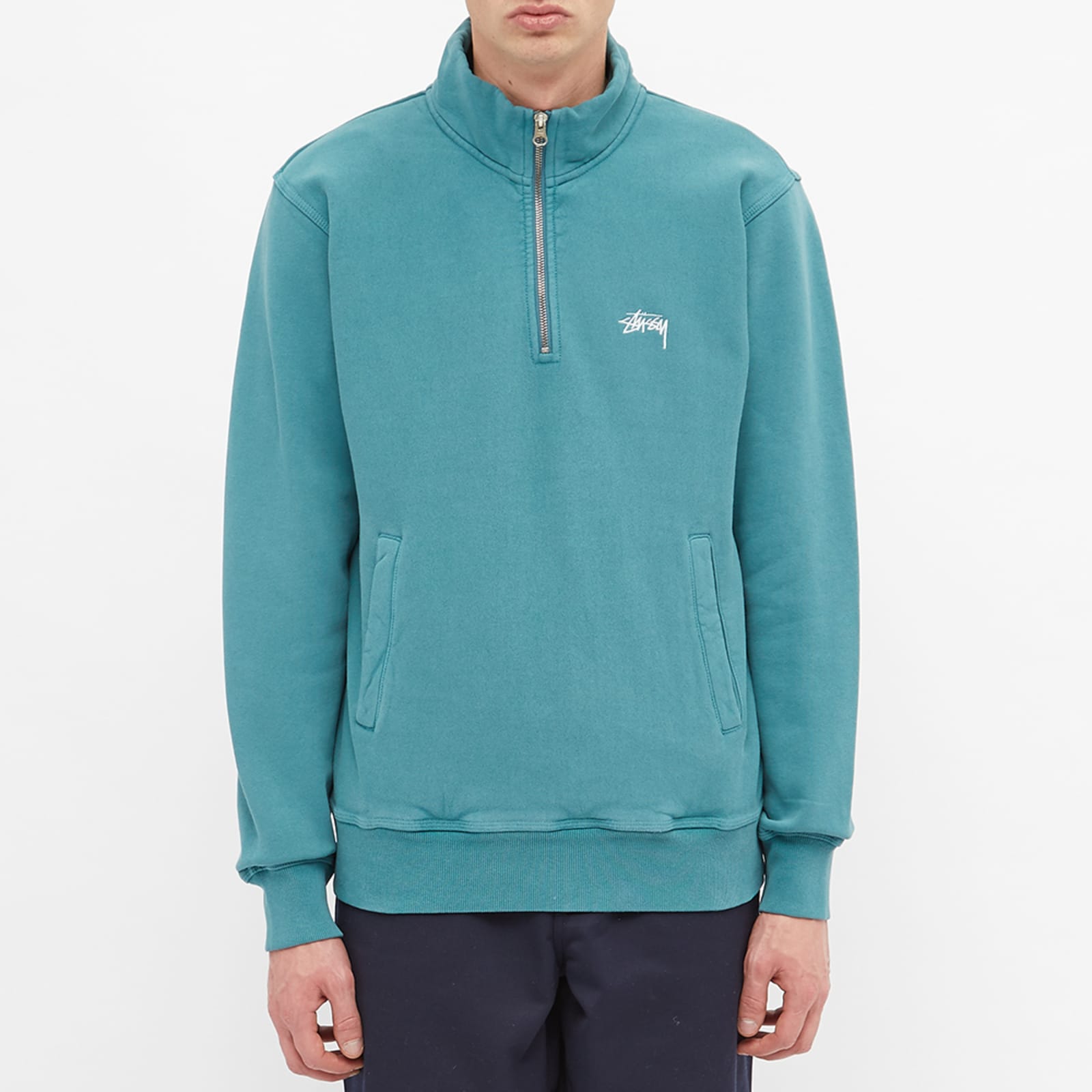 Stussy Logo Half Zip Sweat - Teal