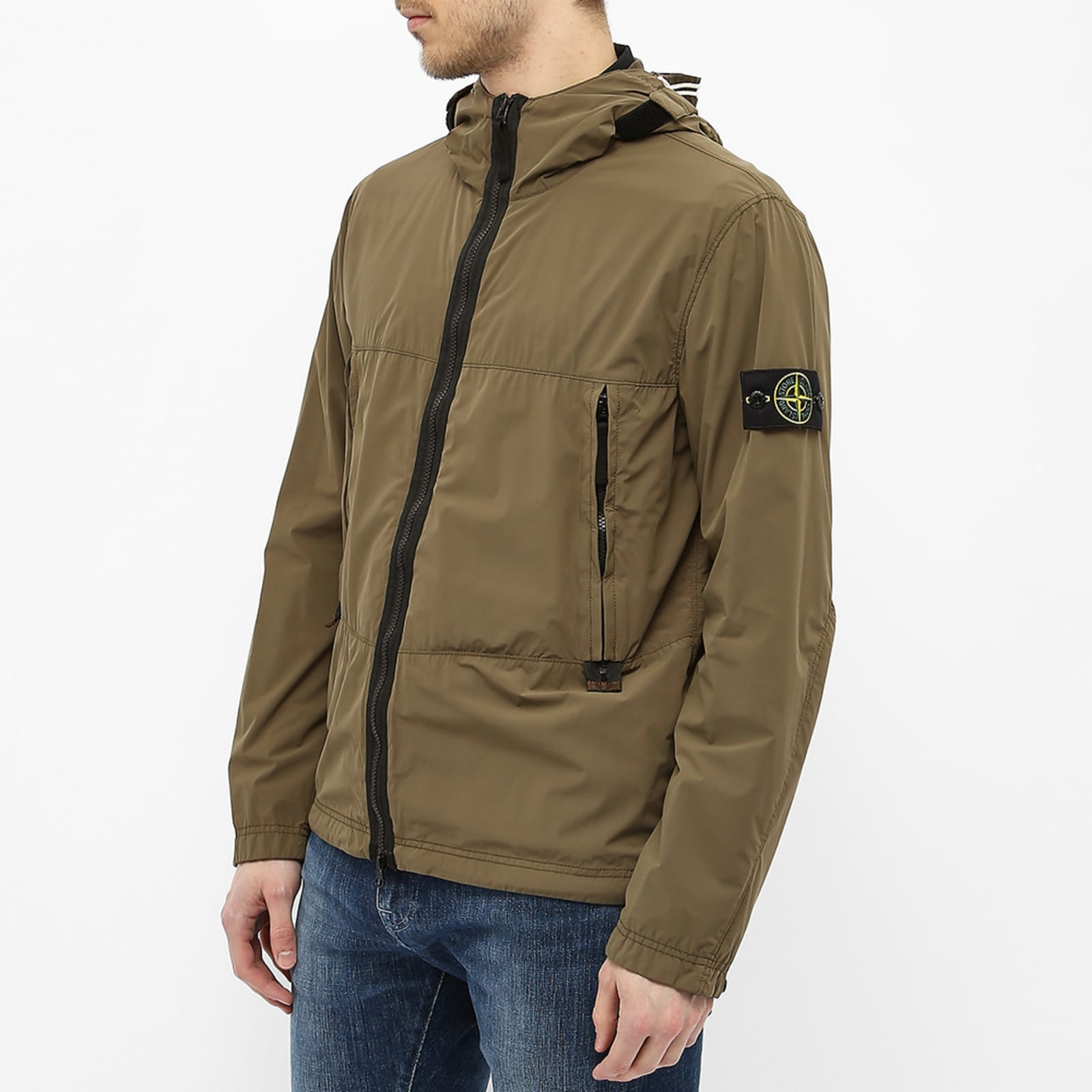 Stone Island Nylon Garment Dyed Hooded Jacket - Olive Green