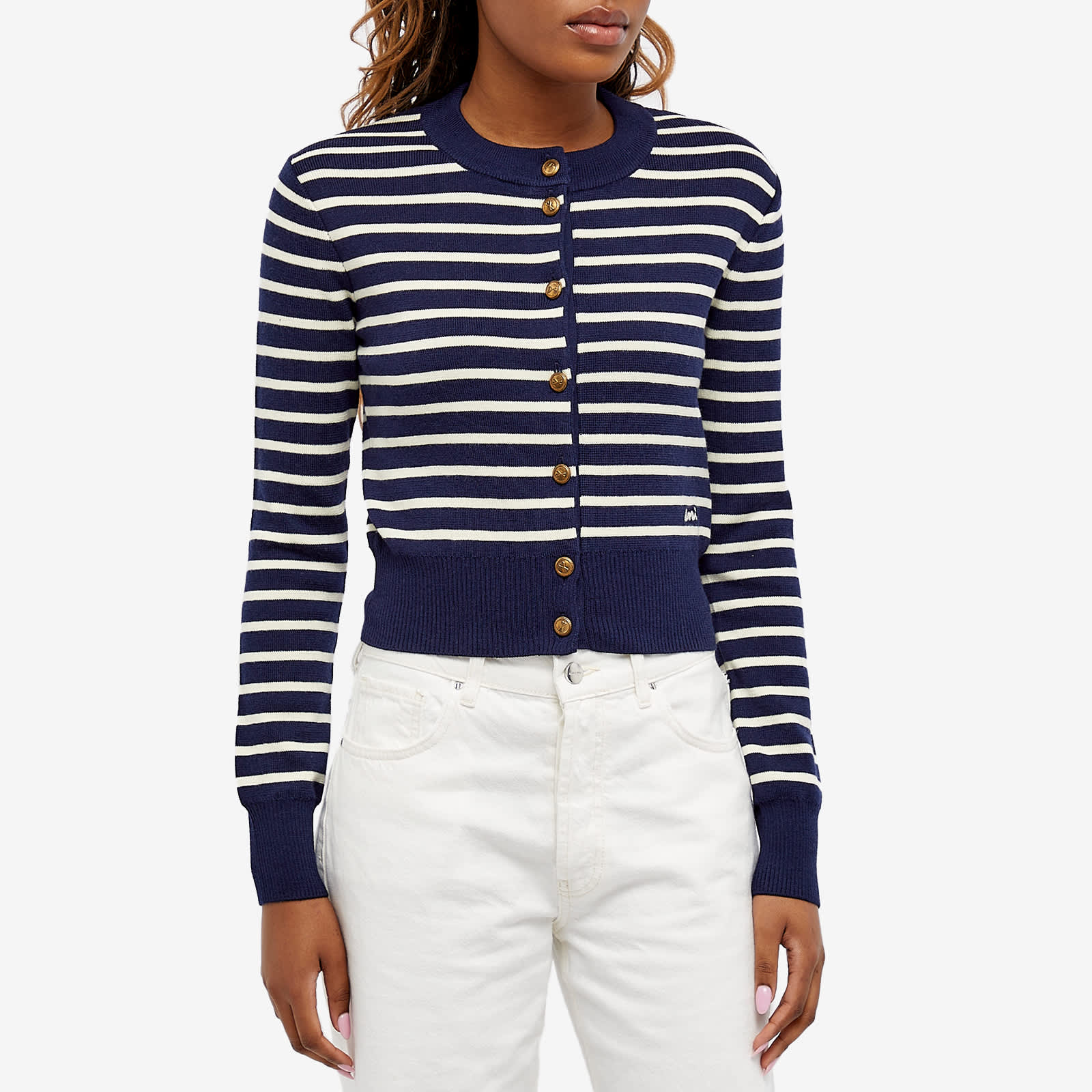 AMI Sailor Stripe Cardigan - Nautic Blue & Natural White