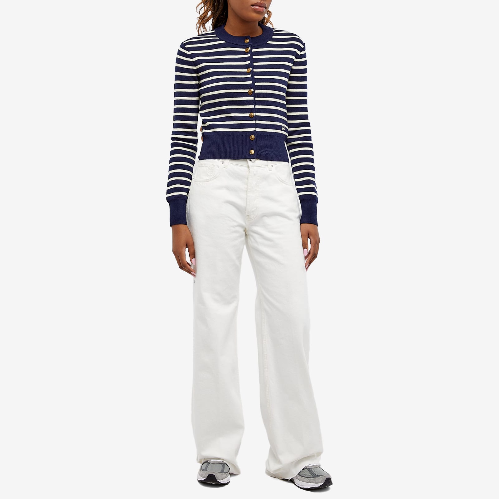 AMI Sailor Stripe Cardigan - Nautic Blue & Natural White