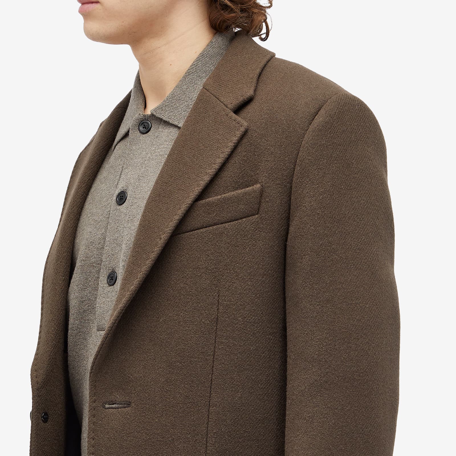 AMI Paris Two Button Herringbone Wool Overcoat