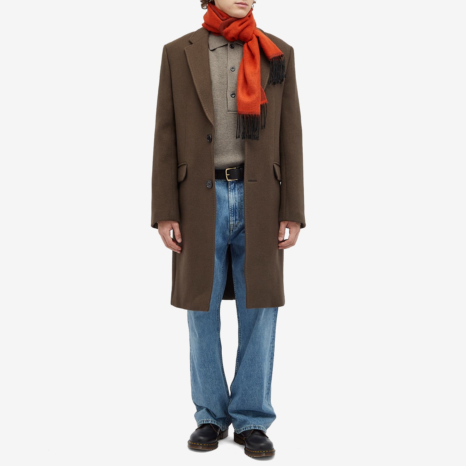 AMI Paris Two Button Herringbone Wool Overcoat