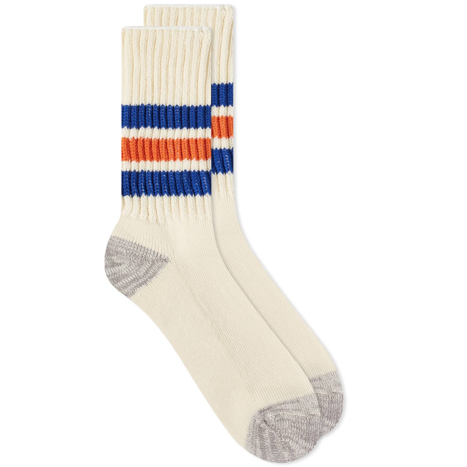 RoToTo Coarse Ribbed Old School Crew Socks - Blue & Orange