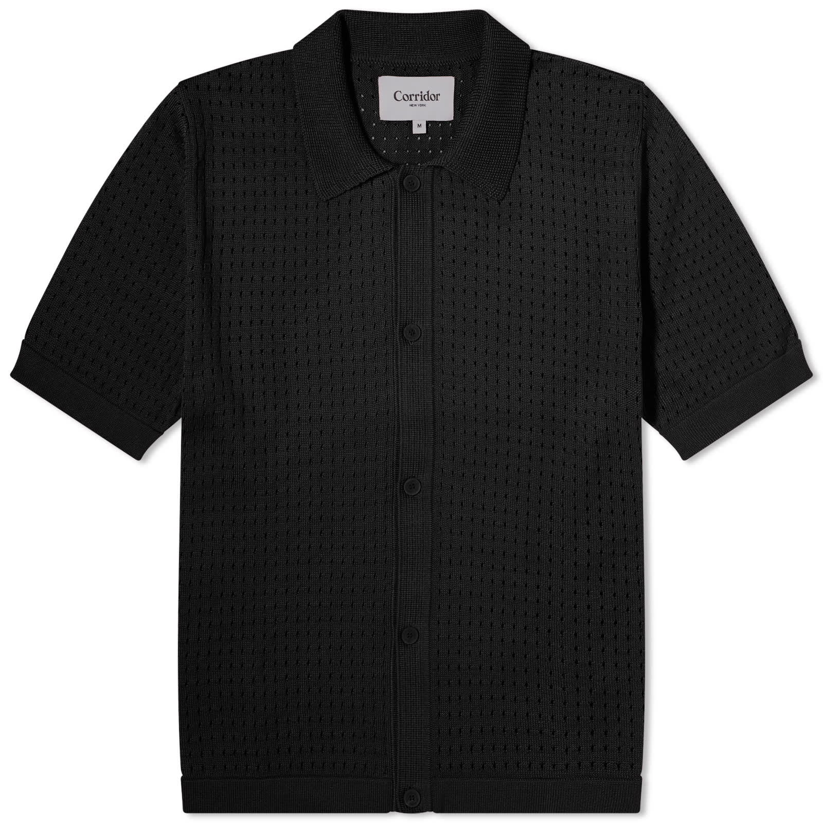 Corridor Pointelle Knit Short Sleeve Shirt - Black