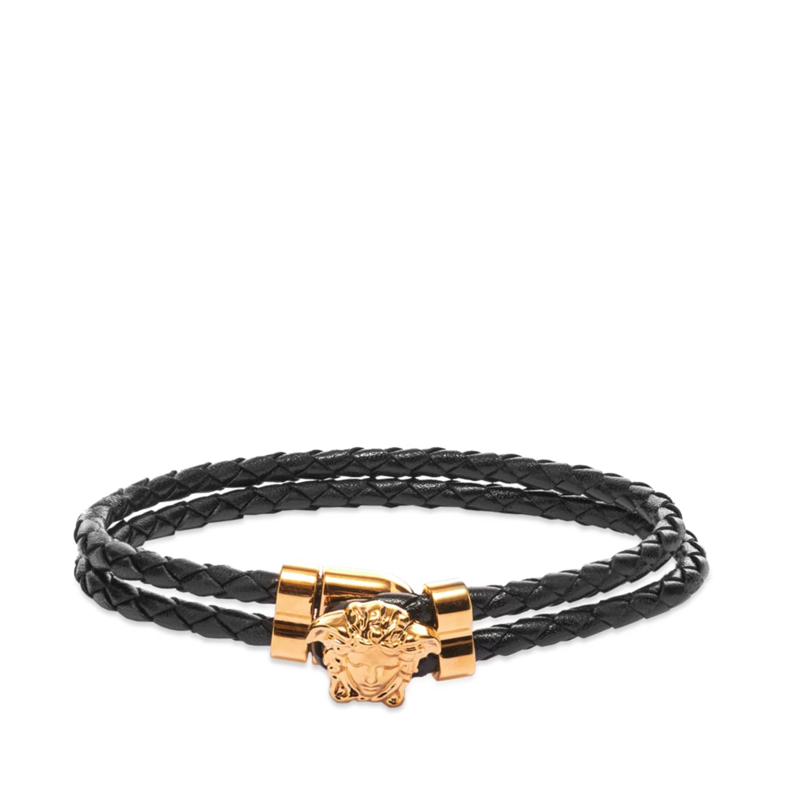 Versace Leather Medusa Bracelet Black & Gold END.