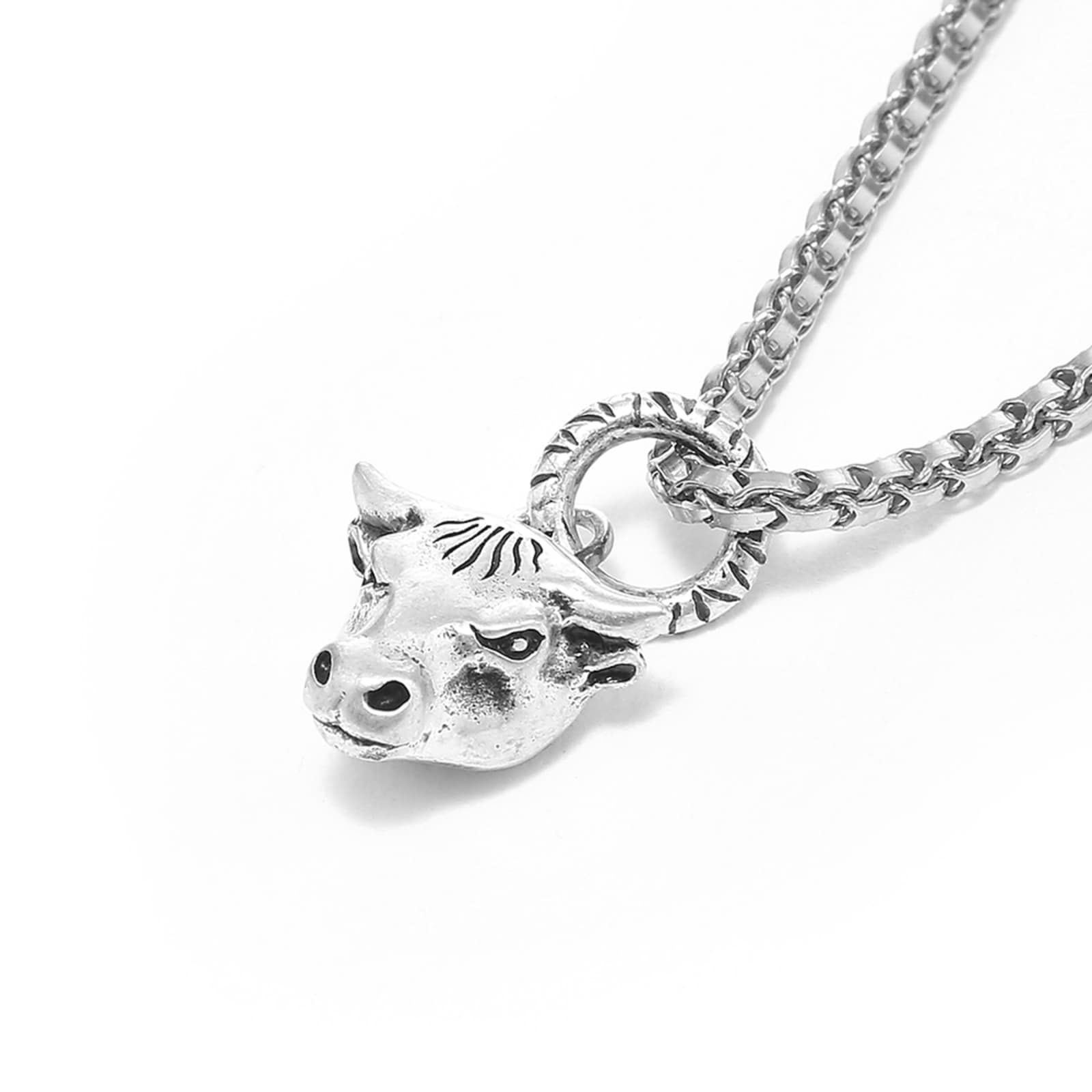 Mens Punk Stainless Steel Bull Head Pendant Necklace – Heavy Silver Chain, 24"