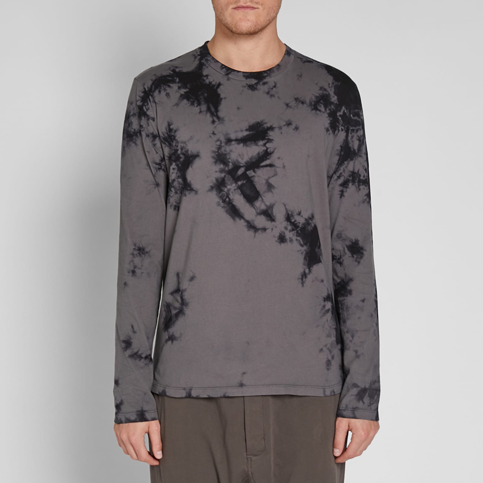 Helmut Lang Long Sleeve Tie-Dye Logo Tee - Grey & Black