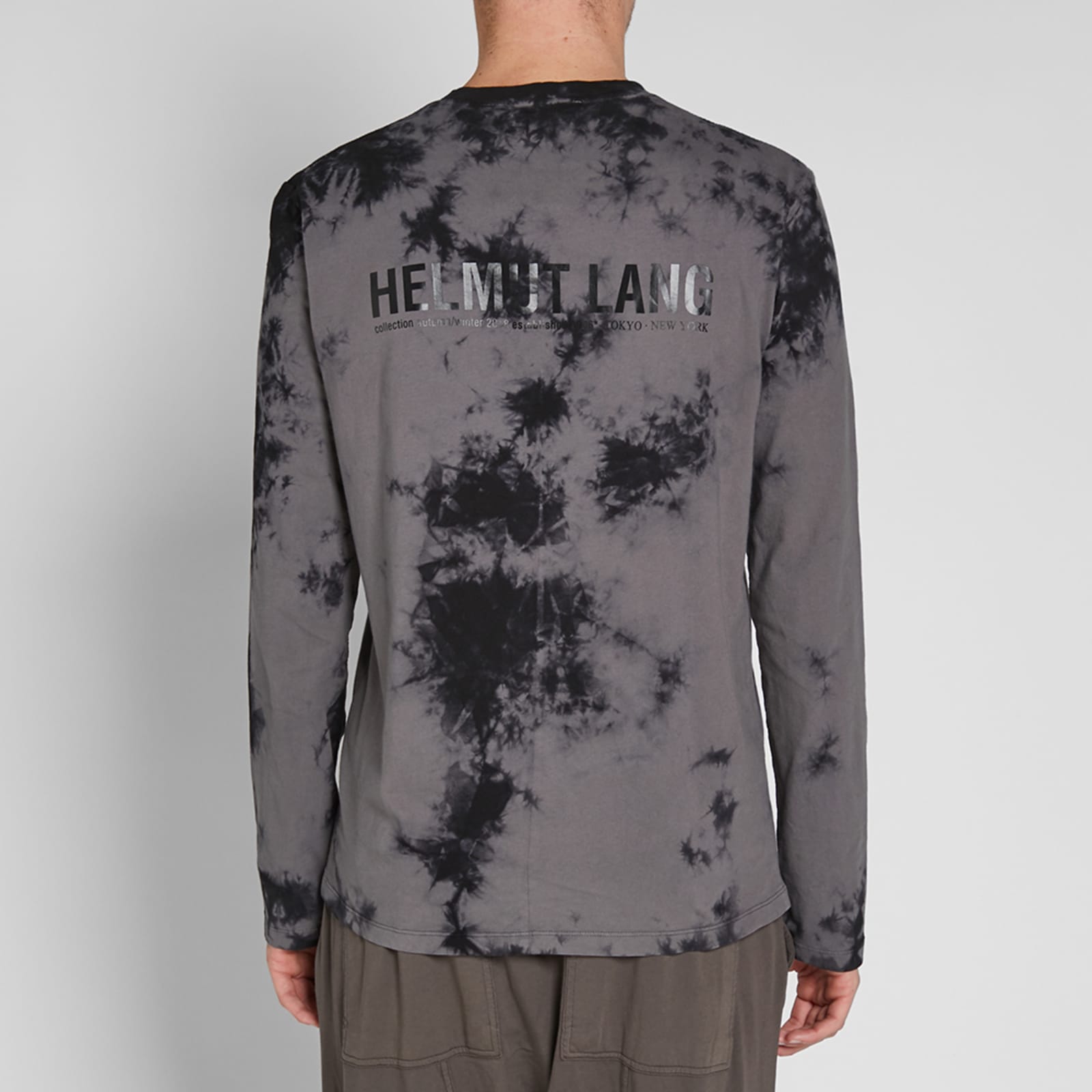 Helmut Lang Long Sleeve Tie-Dye Logo Tee - Grey & Black