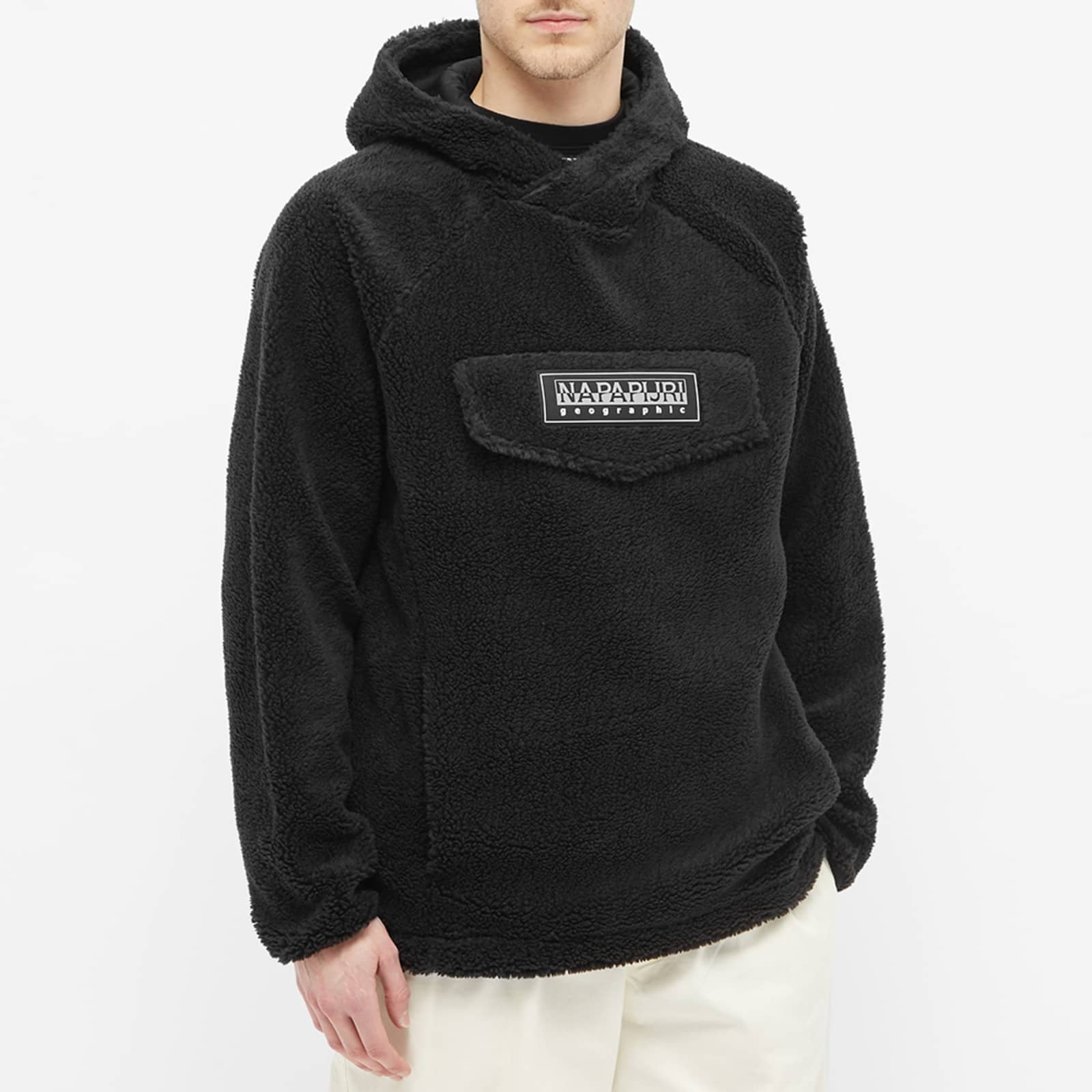 Napapijri Borg Patch Popover Hoodie - Black