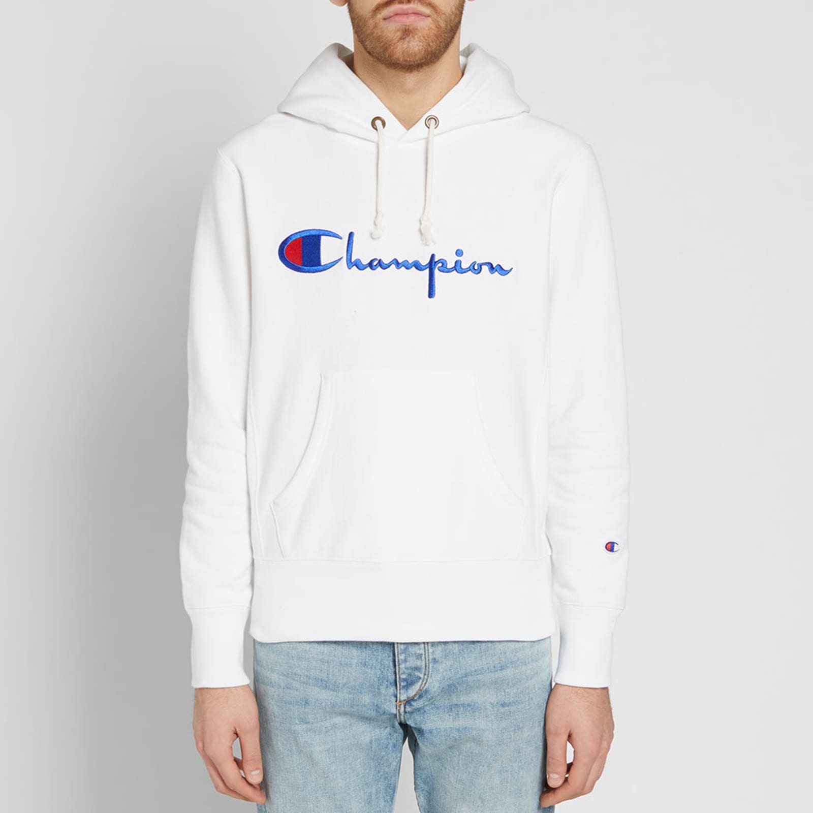 Champion reverse weave script logo hoodie clearance