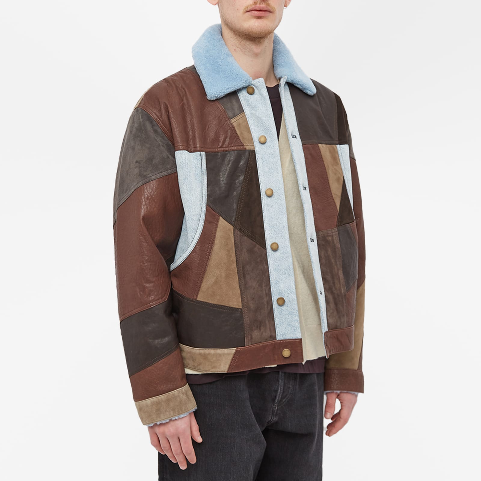 Acne Studios Lobin Patchwork Leather Jacket Dark Brown & Multi END. (US)