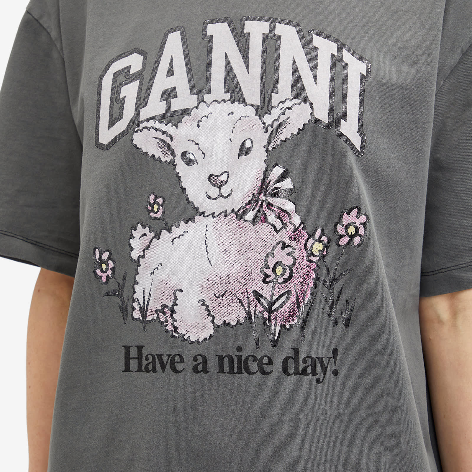 GANNI Lamb Short Sleeve T-Shirt Volcanic Ash | END. (GB)