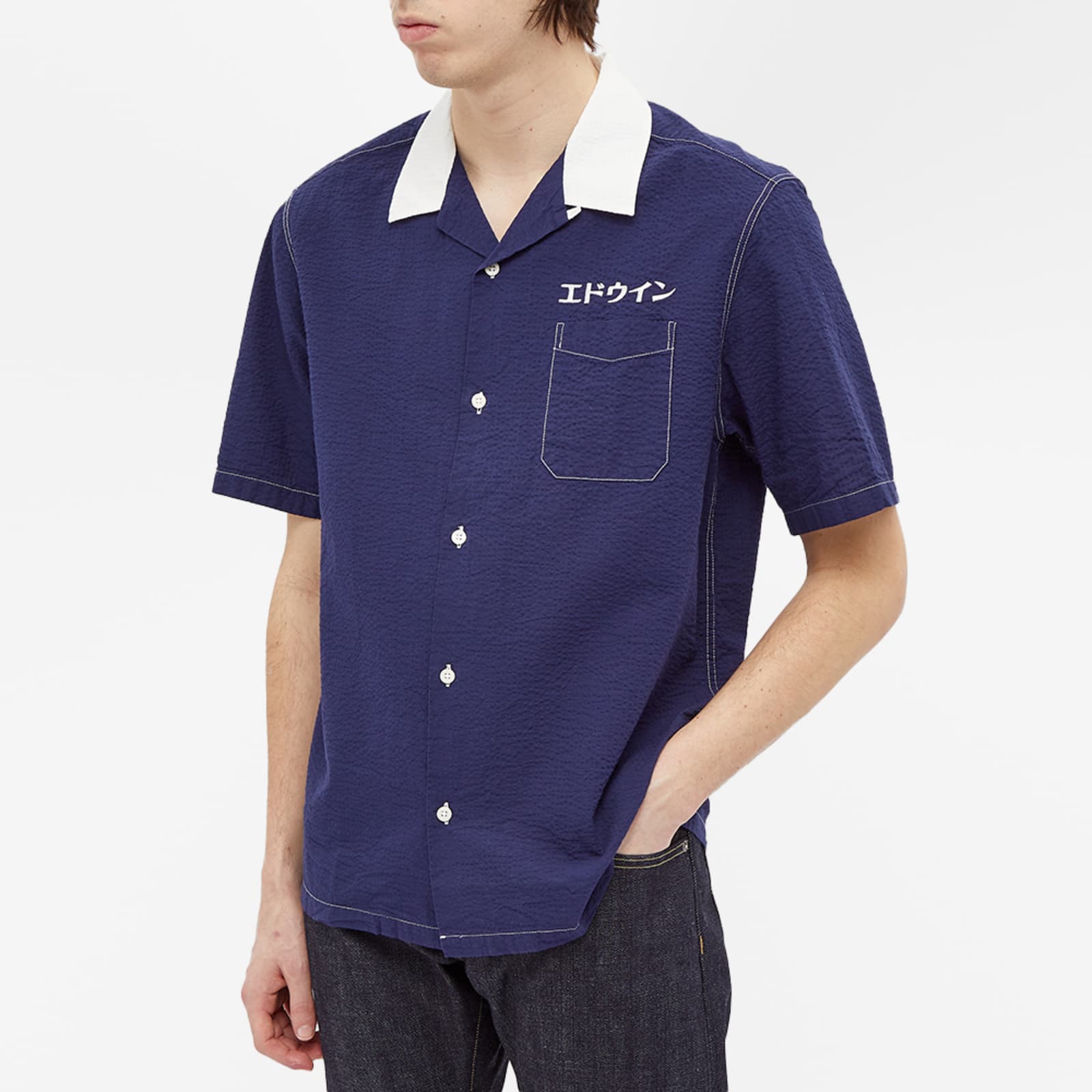 Edwin Short Sleeve Katakana Crew Shirt Maritime Blue END.
