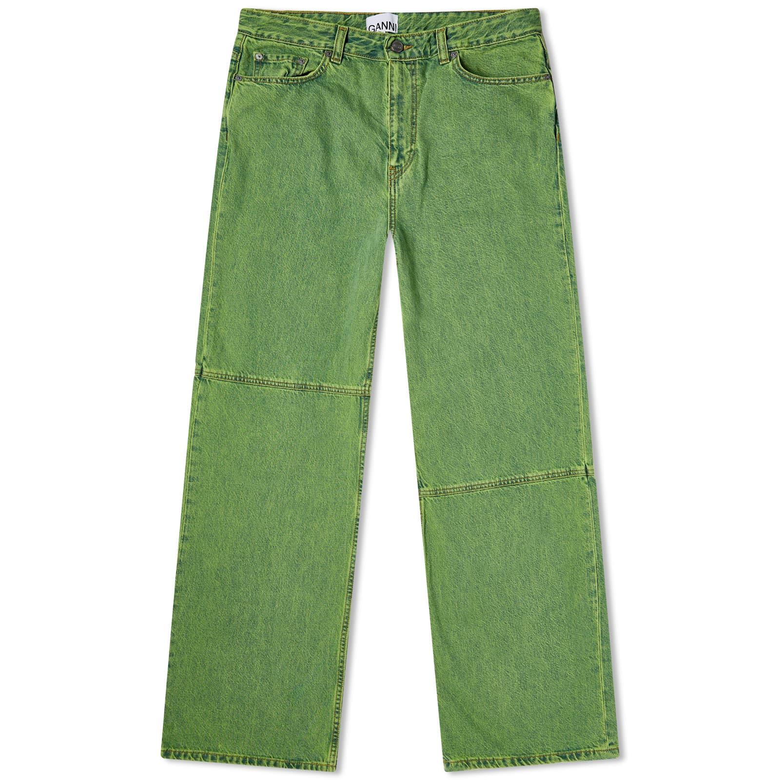 GANNI Overdyed Bleach Denim Magny Jeans Lime Punch END.