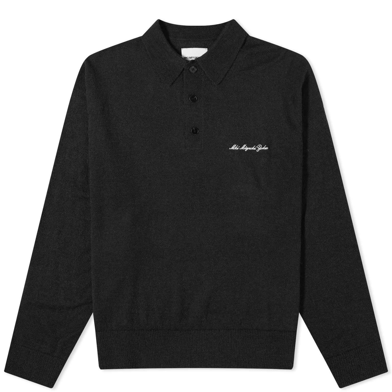 MKI Long Sleeve Lightweight Mohair Knit Polo - Black