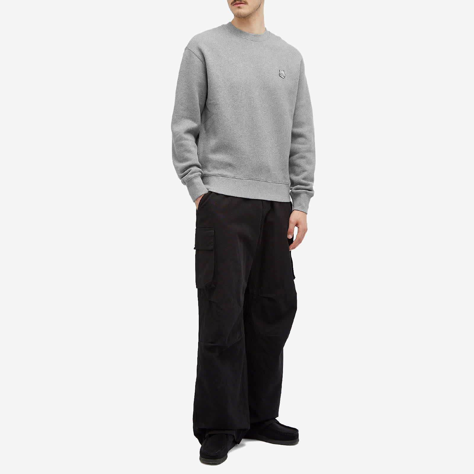 Maison Kitsune Bold Fox Head Patch Comfort Crew Sweat - Medium Grey Melange