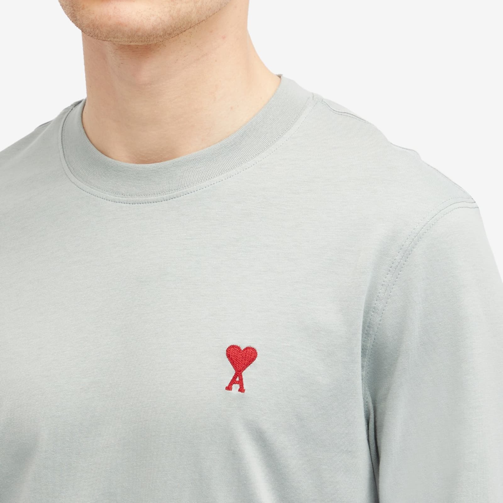 AMI Paris Small A Heart Long Sleeve T-Shirt - Clay Blue