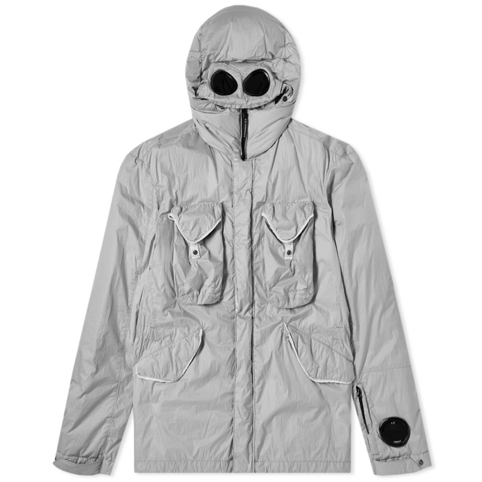 C.P. Company Silver Nylon Goggle Jacket Silver END.