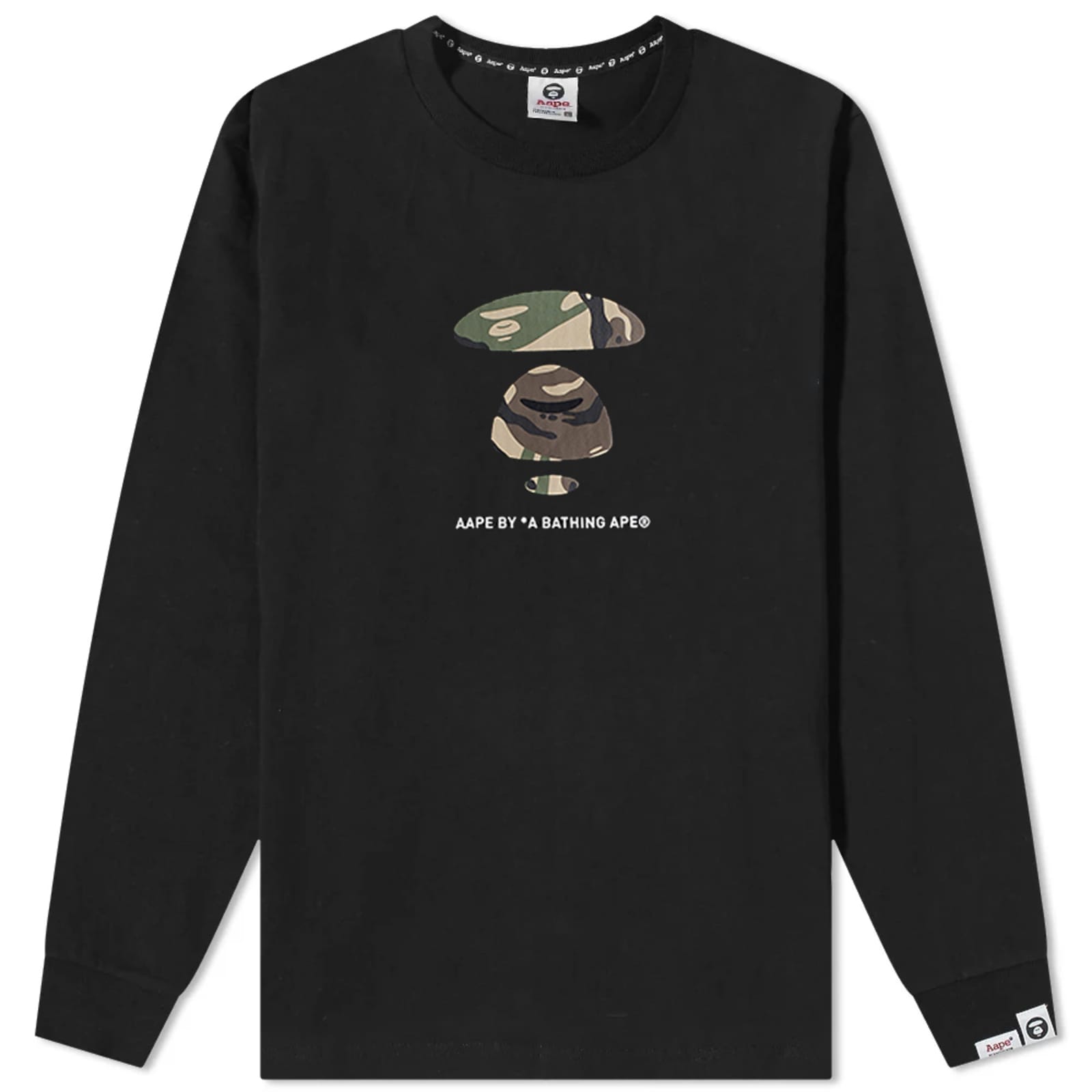 AAPE Long Sleeve Small Face Camo T-Shirt Black | END.