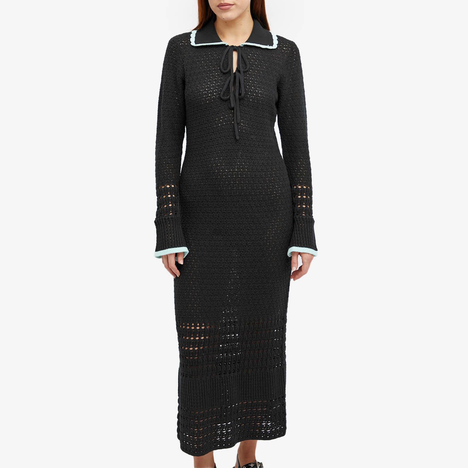 KITRI Delilah Black Mixed Crochet Knit Dress - Black & Mint