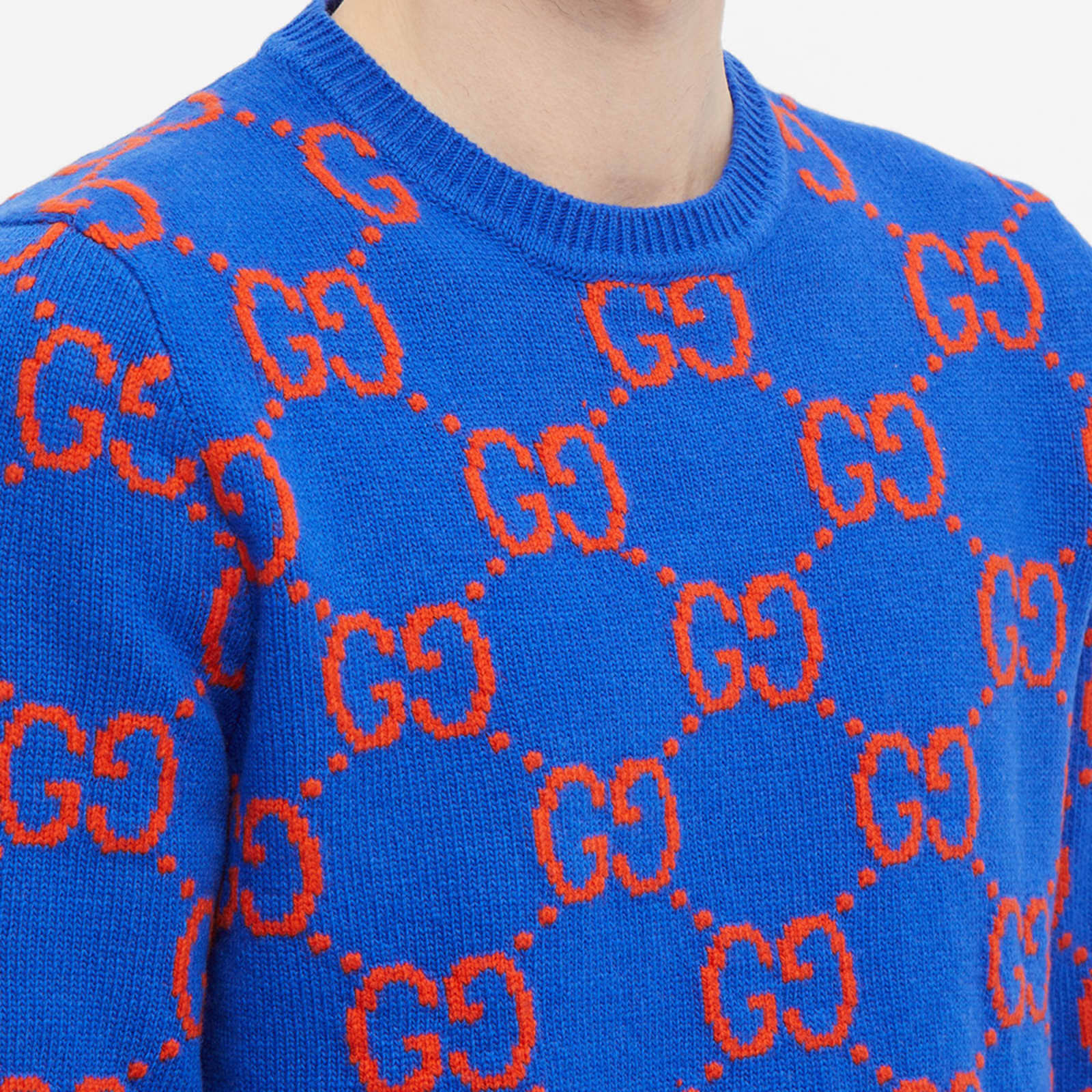 Gucci Checkerboard GG Crew Neck Knit Blue END.