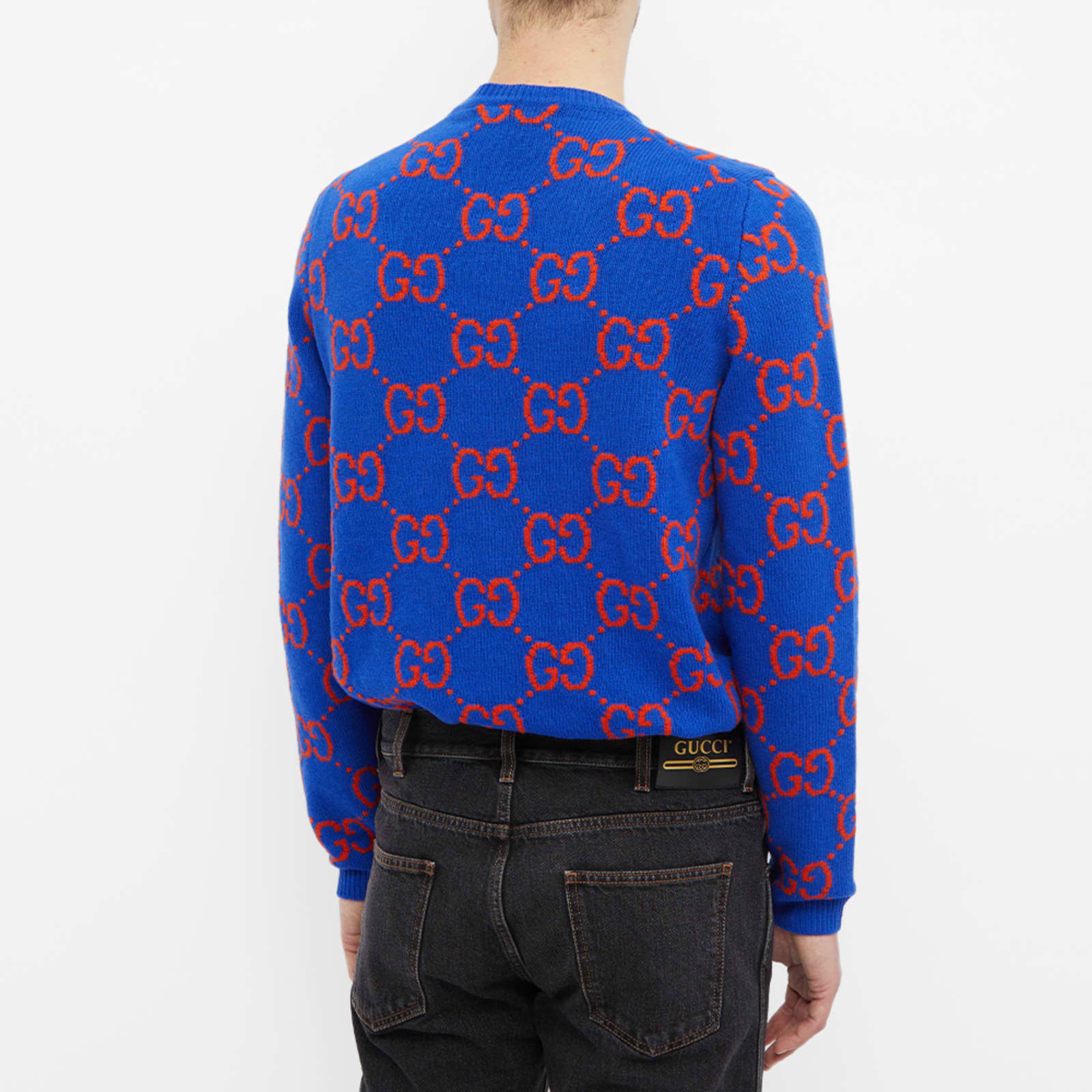 Gucci Checkerboard GG Crew Neck Knit Blue END.