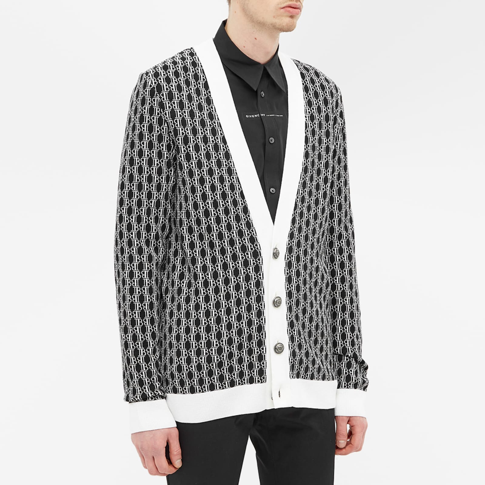 Balmain Monogram Merino Cardigan - Black & White