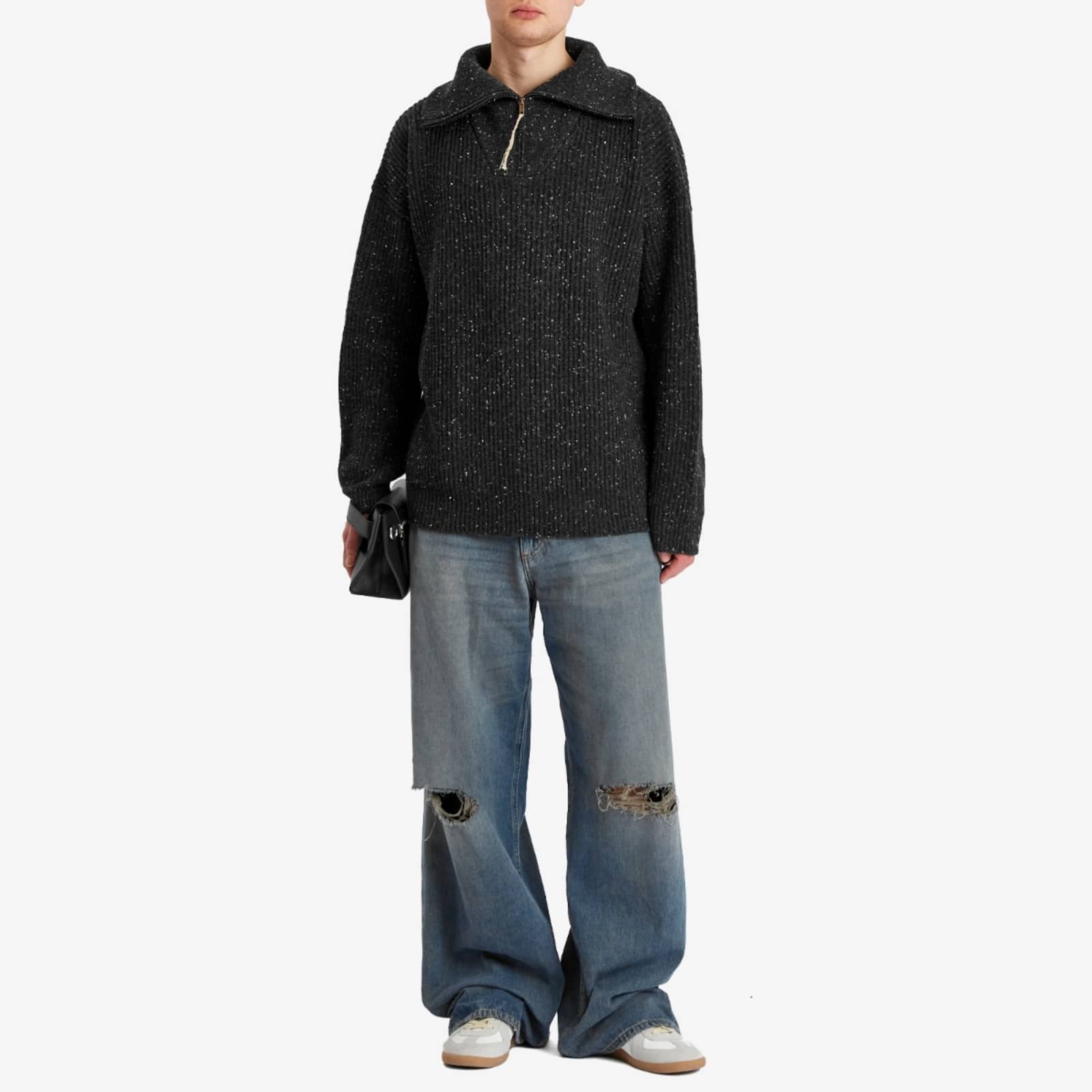 Maison Margiela Linen Wool Half Zip - Charcoal