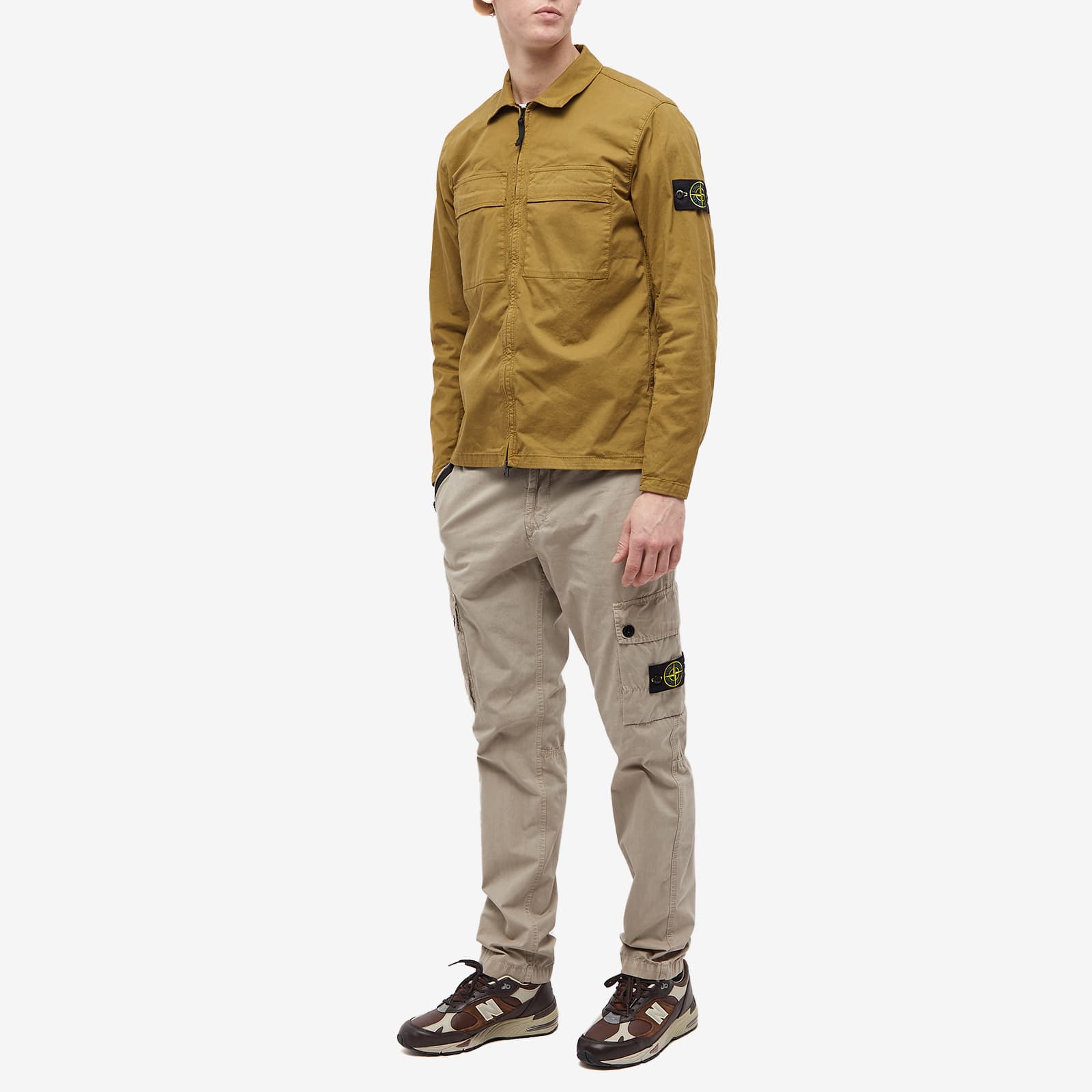 Stone Island Supima Cotton Twill StretchTC Zip Shirt Jacket Dark Beige