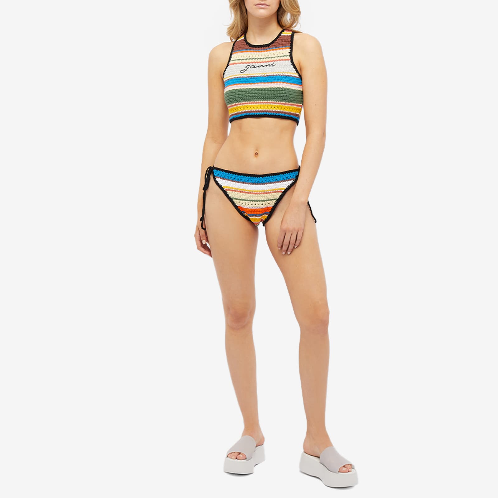GANNI Crochet Logo Bikini Top Beach Stripe Multi END.