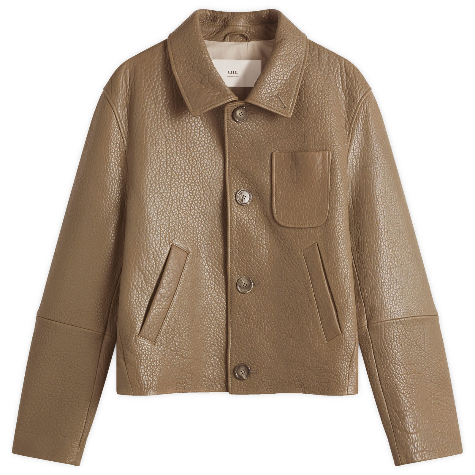 AMI Paris Leather Buttoned Jacket - Smoke Grey