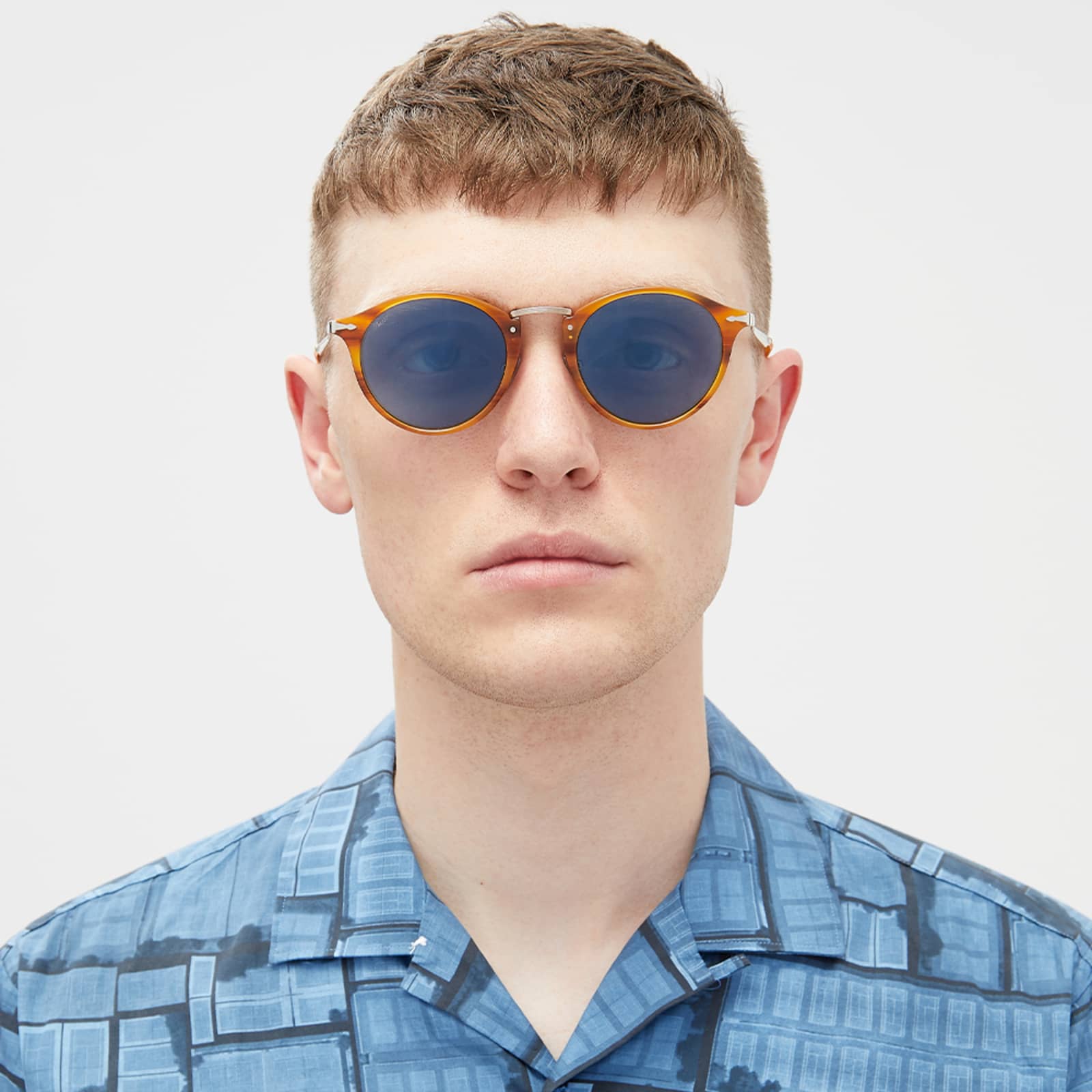 Persol PO3166S Round Sunglasses Striped Brown & Light Blue END. (AU)