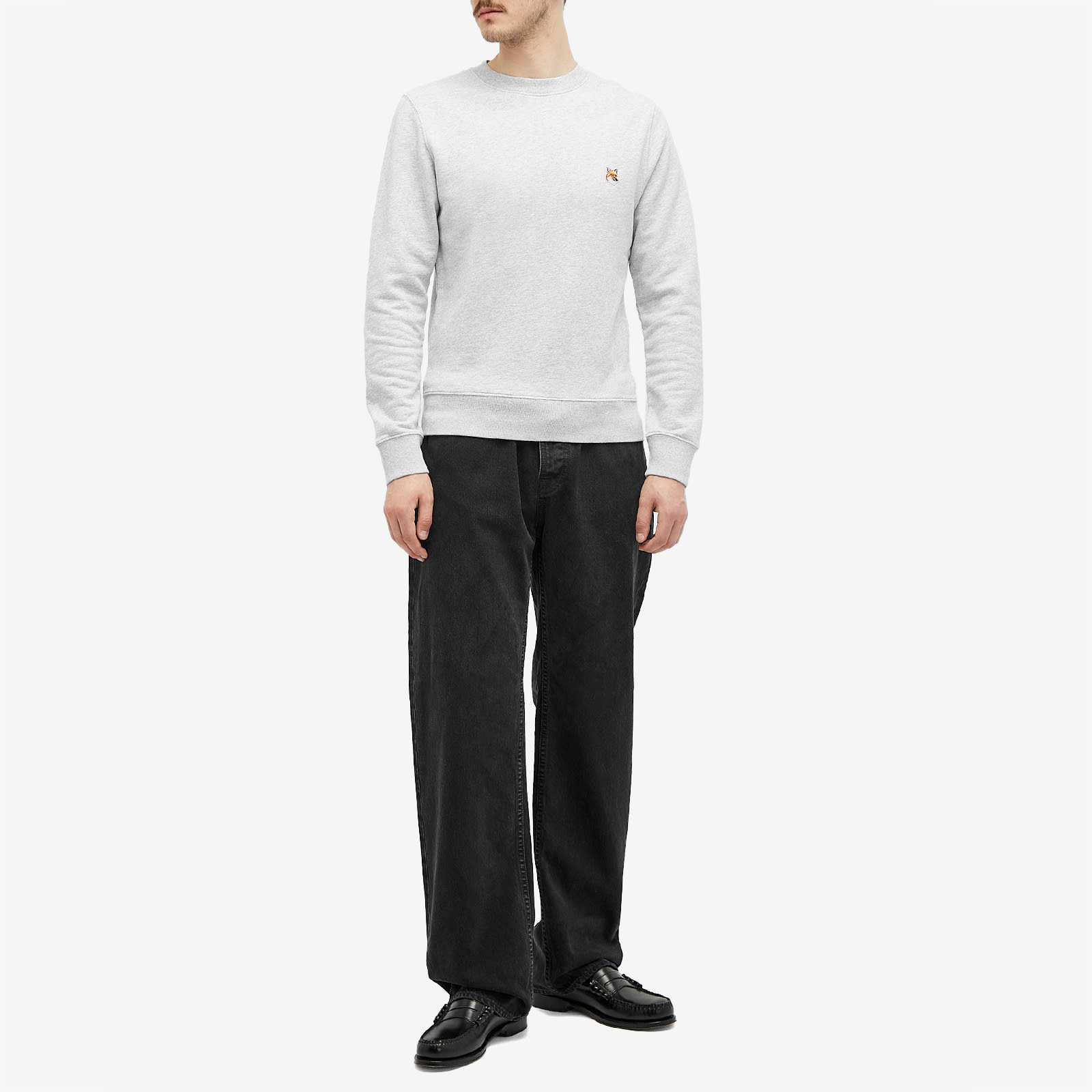 Maison Kitsune Fox Head Patch Crew Sweat - Light Grey Melange