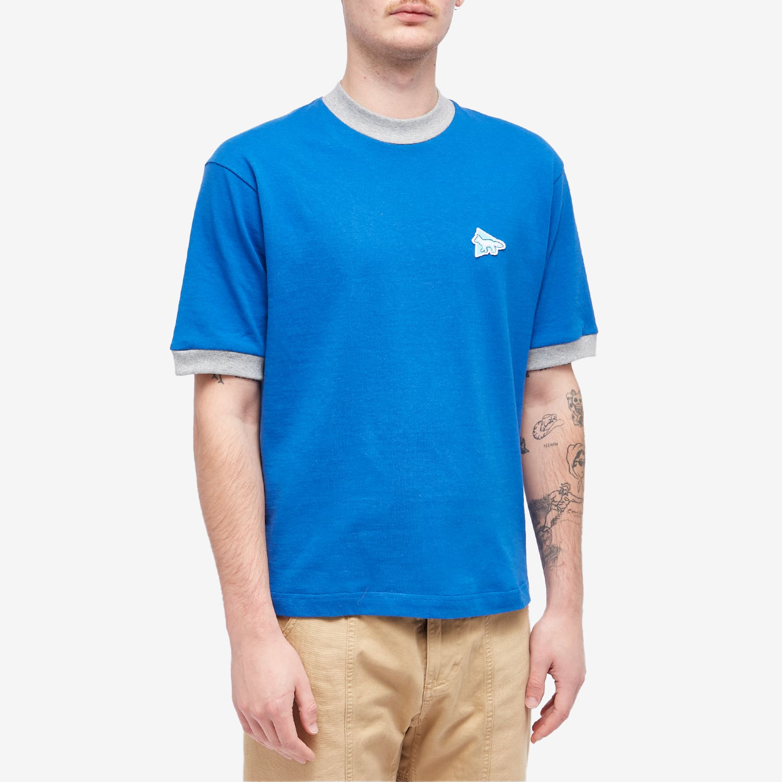 and wander x Maison Kitsune Ringer T-Shirt - Blue