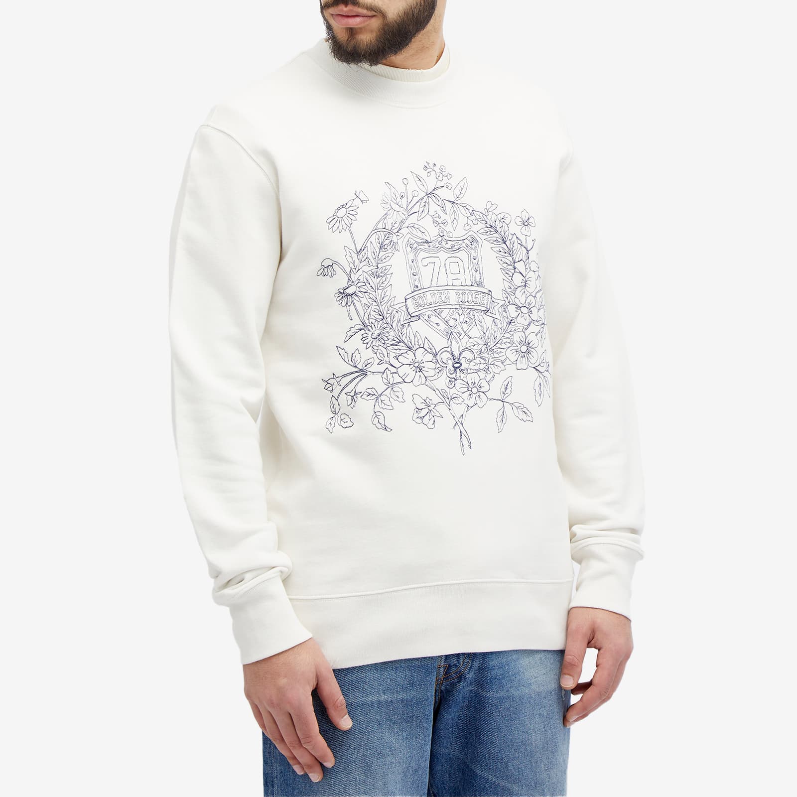 Golden Goose Crest Embroidery Crew Sweat - Heritage White & Elcipse