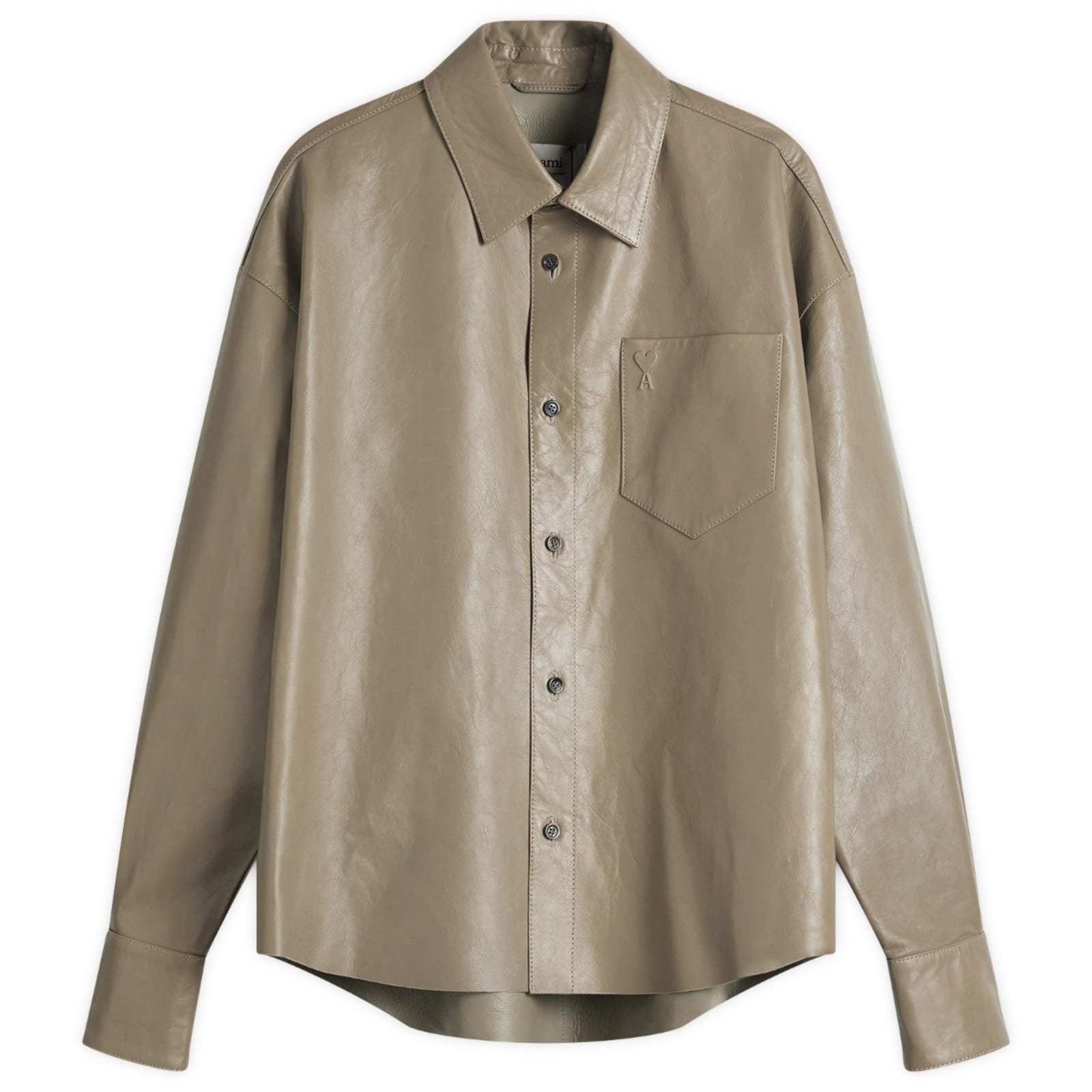 AMI Paris Boxy Fit Leather Overshirt - Laurel