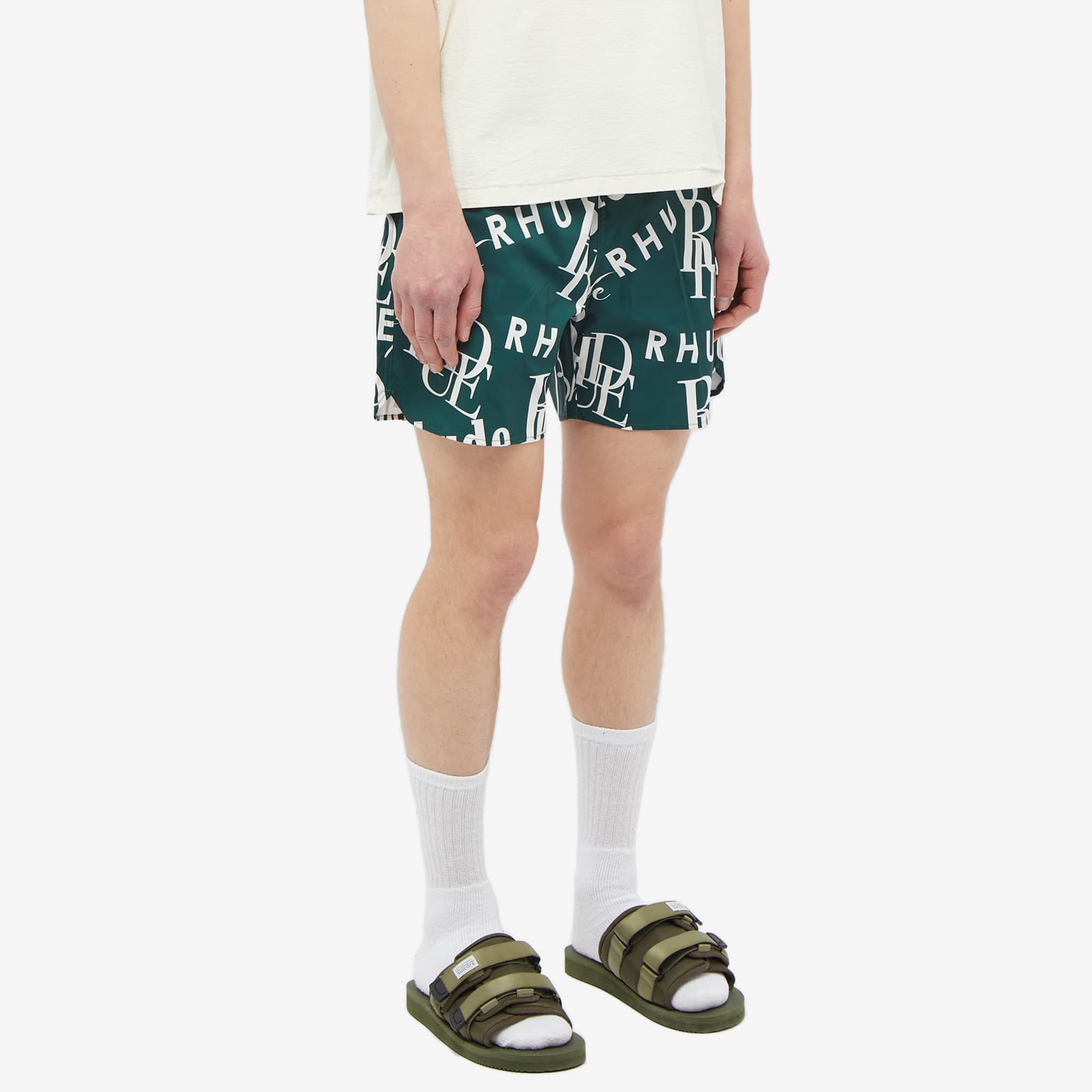 Rhude Logomania Swim Shorts - Forest & Cream