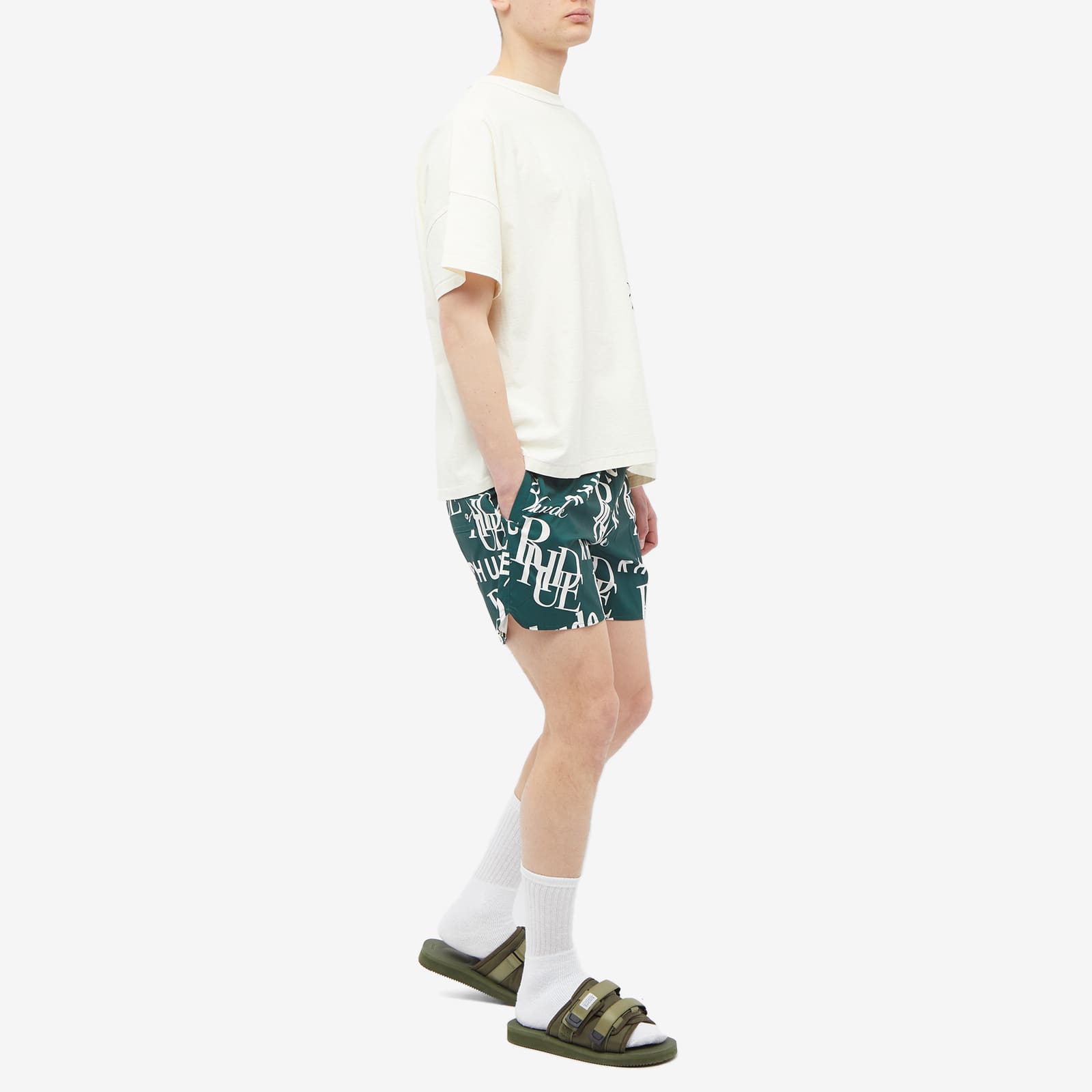 Rhude Logomania Swim Shorts - Forest & Cream