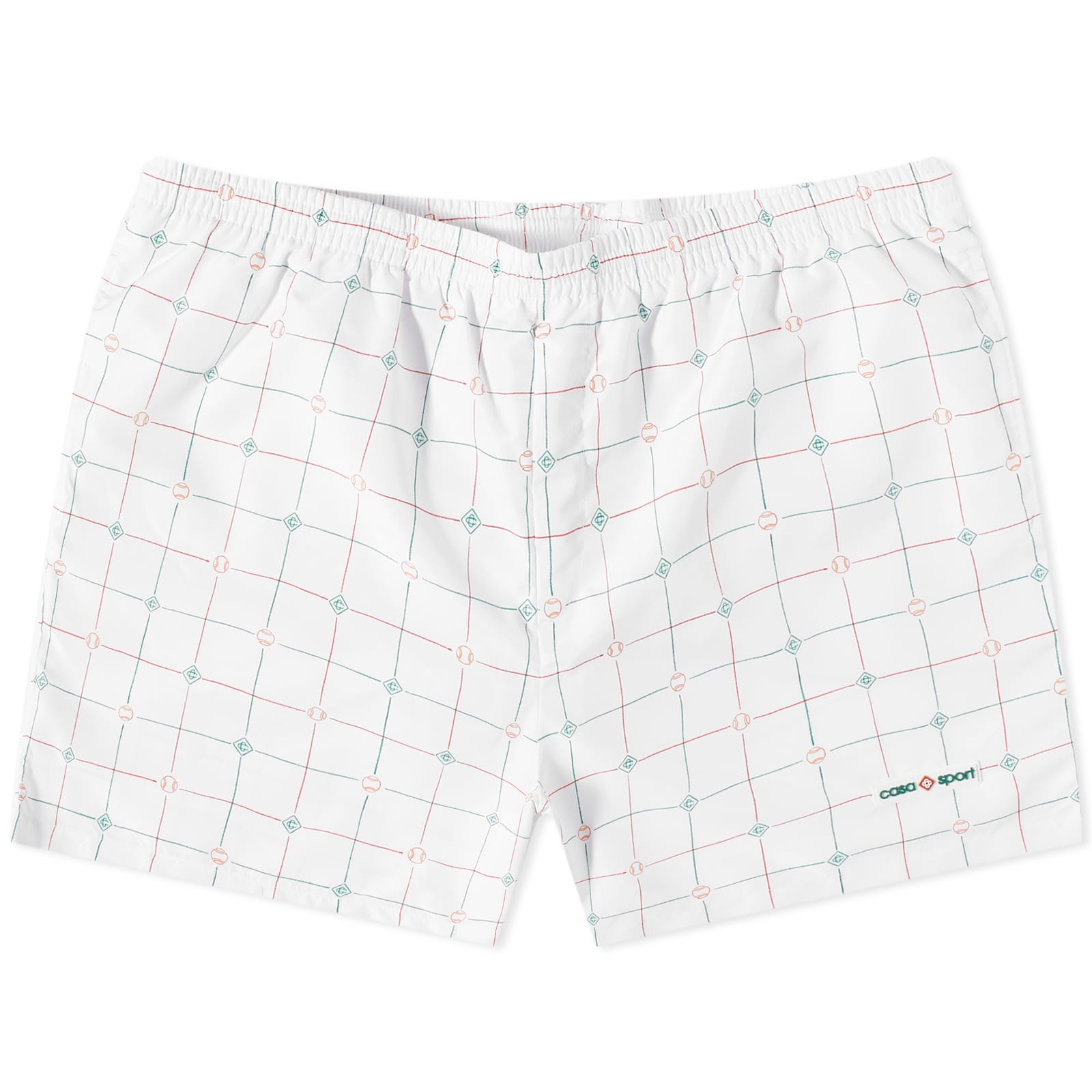 Casablanca Tennis Check Swim Shorts White, Green & Red END.
