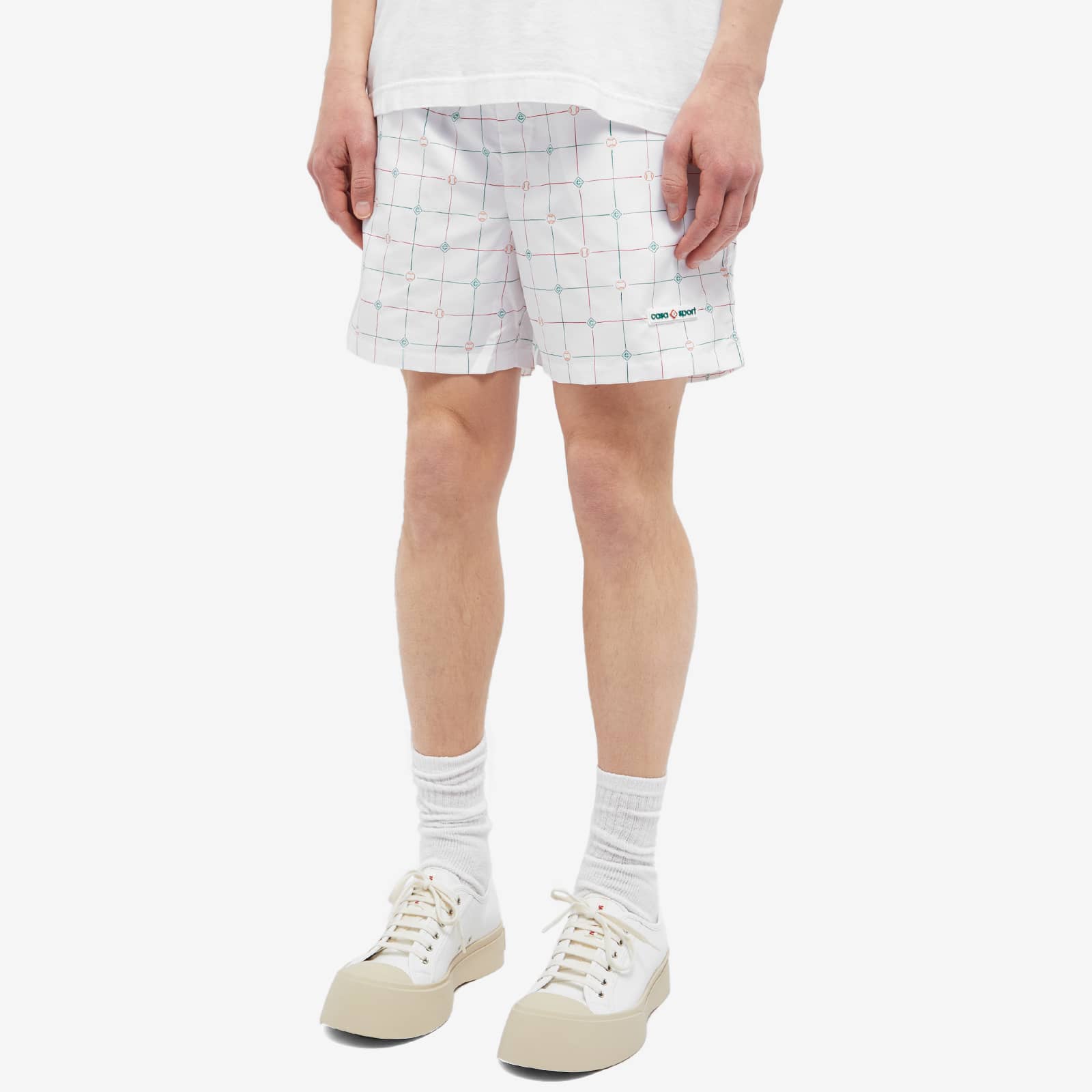 Casablanca Tennis Check Swim Shorts White, Green & Red END.